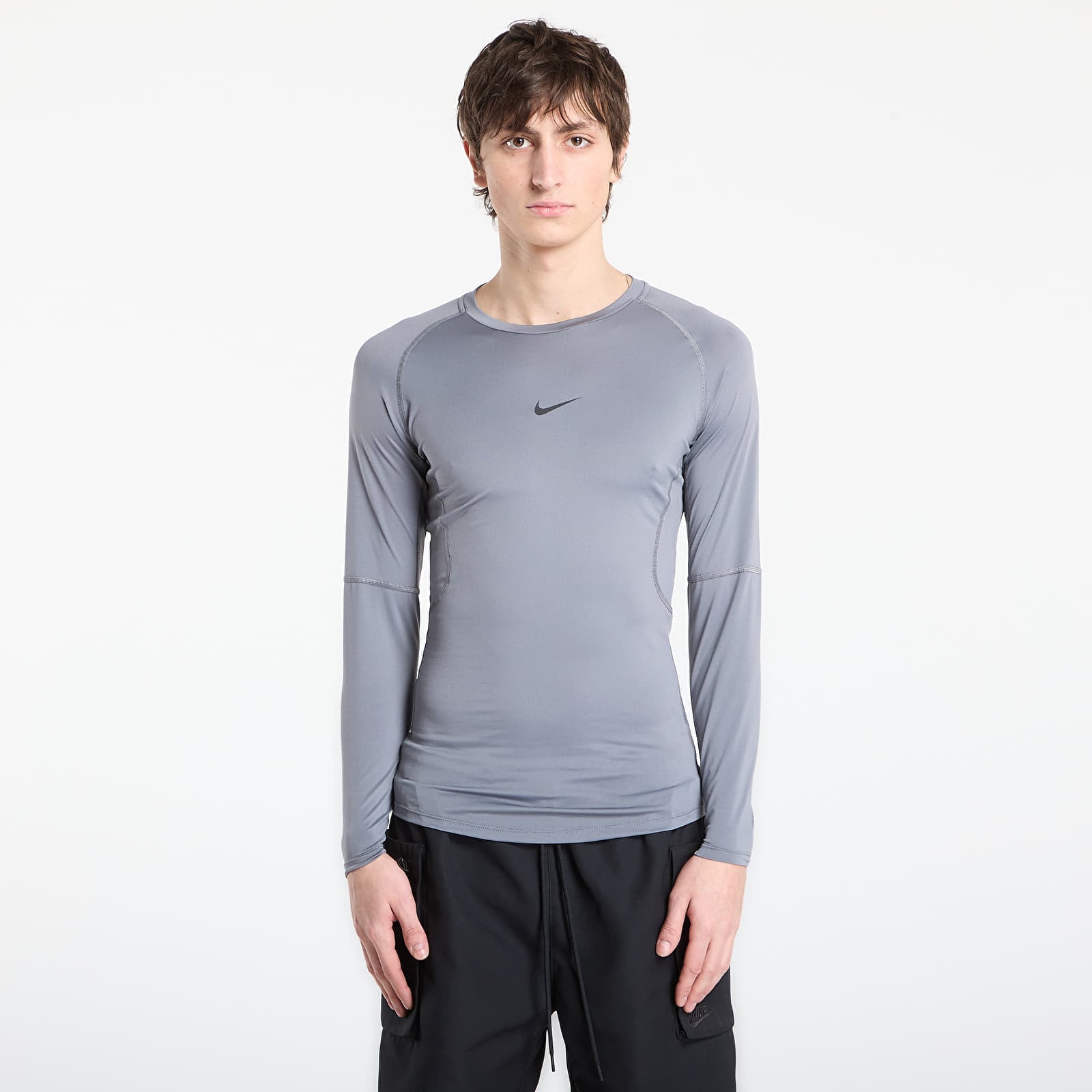 Férfi pólok Nike Pro Men's Dri-FIT Tight Long-Sleeve Fitness Top Smoke Grey/ Black
