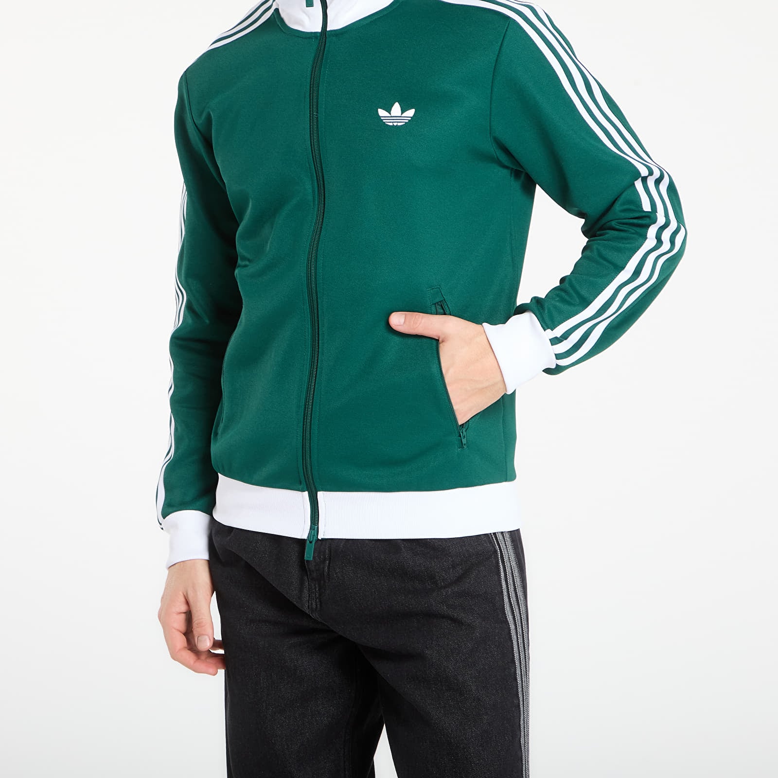 Férfi kapucnis pulcsik adidas Beckenbauer Track Top Collegiate Green/ White