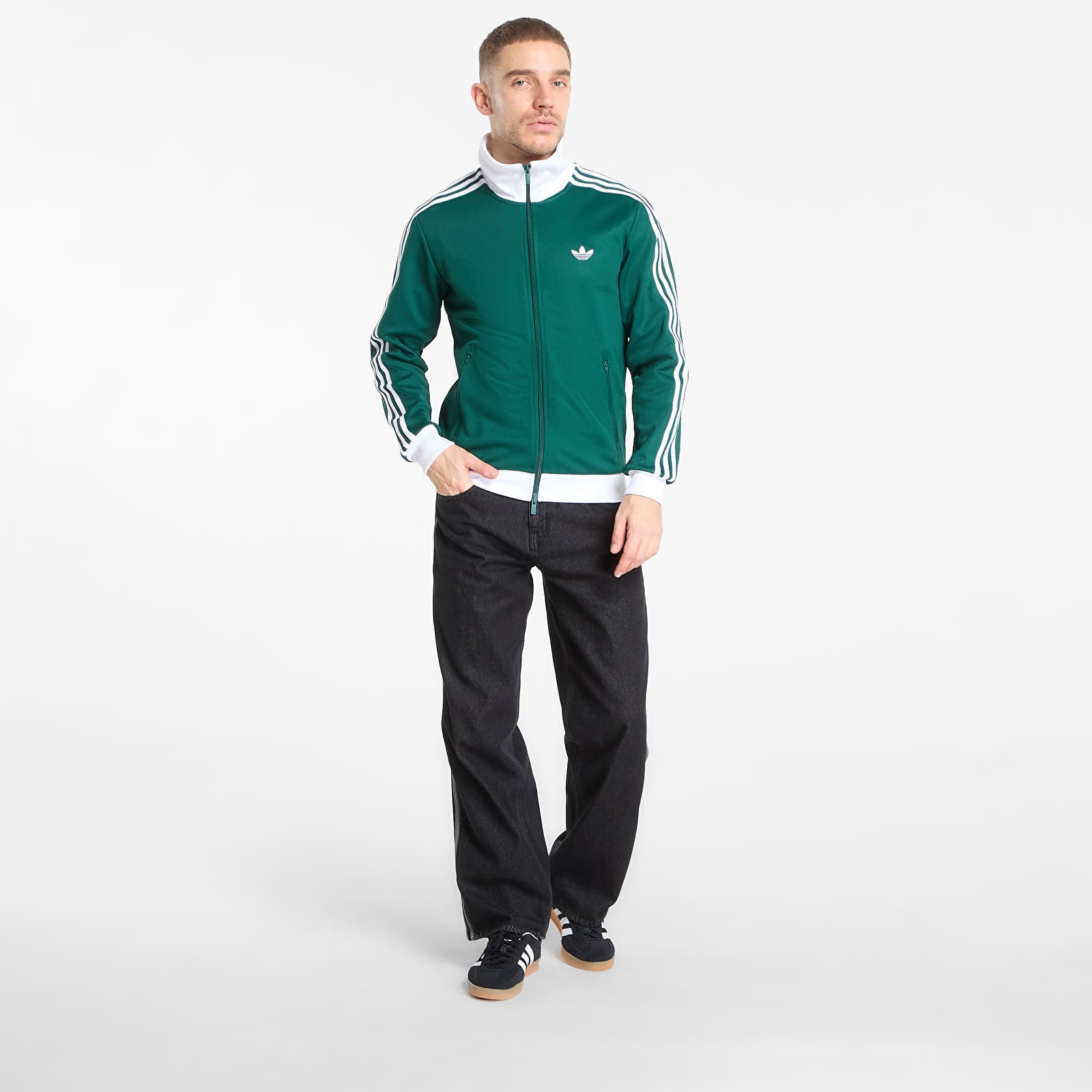 Férfi kapucnis pulcsik adidas Beckenbauer Track Top Collegiate Green/ White