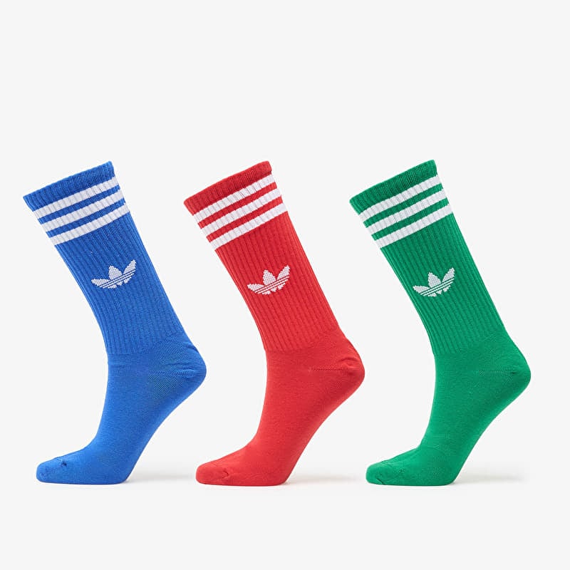 adidas 3-Stripes High Crew Socks 3 Pairs Blue/ Better Scarlet/ Green