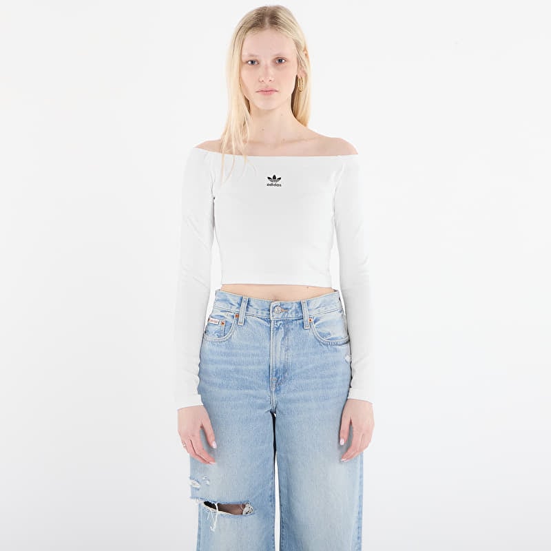 Tričko adidas Essentials Rib Off Shoulder Long-Sleeve Top T-Shirt White
