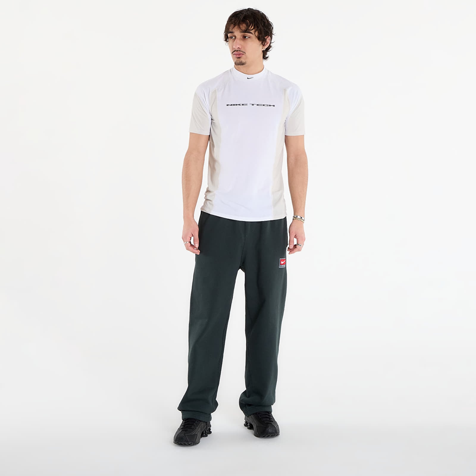 Pantaloni de trening pentru bărbați Nike Solo Swoosh Men's Fleece Open-Hem Pants Black Spruce/ White