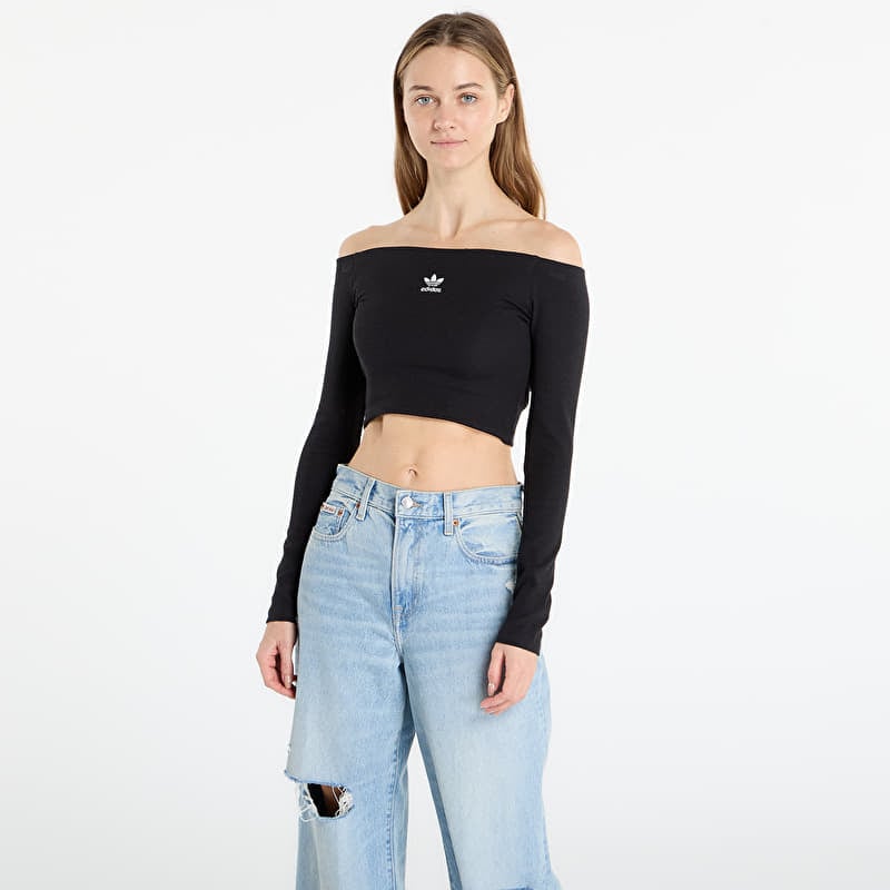 Tričko adidas Essentials Rib Off Shoulder Long-Sleeve Top T-Shirt Black