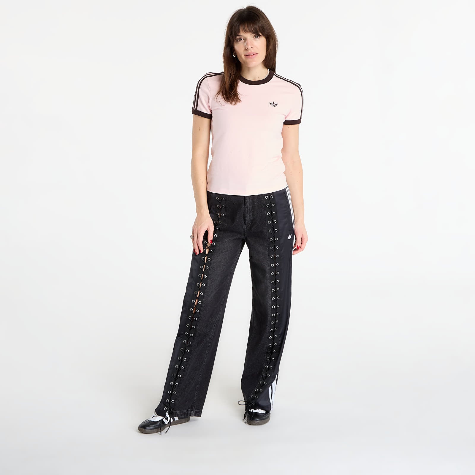 T-särgid adidas 3 Stripes Slim T-Shirt Sandy Pink/ White
