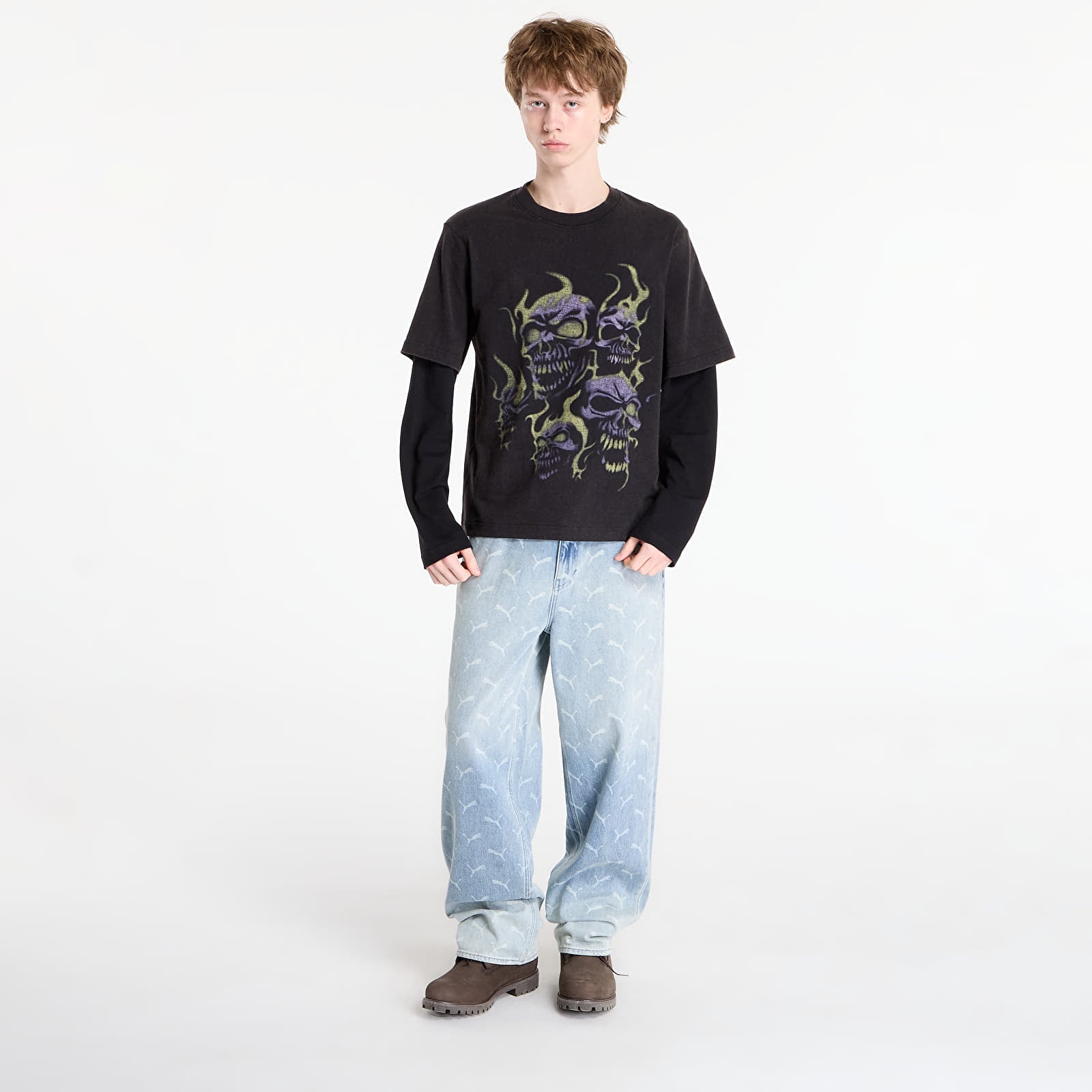 Pánská trička Wasted Paris M Skull T Age Faded Black/ Black