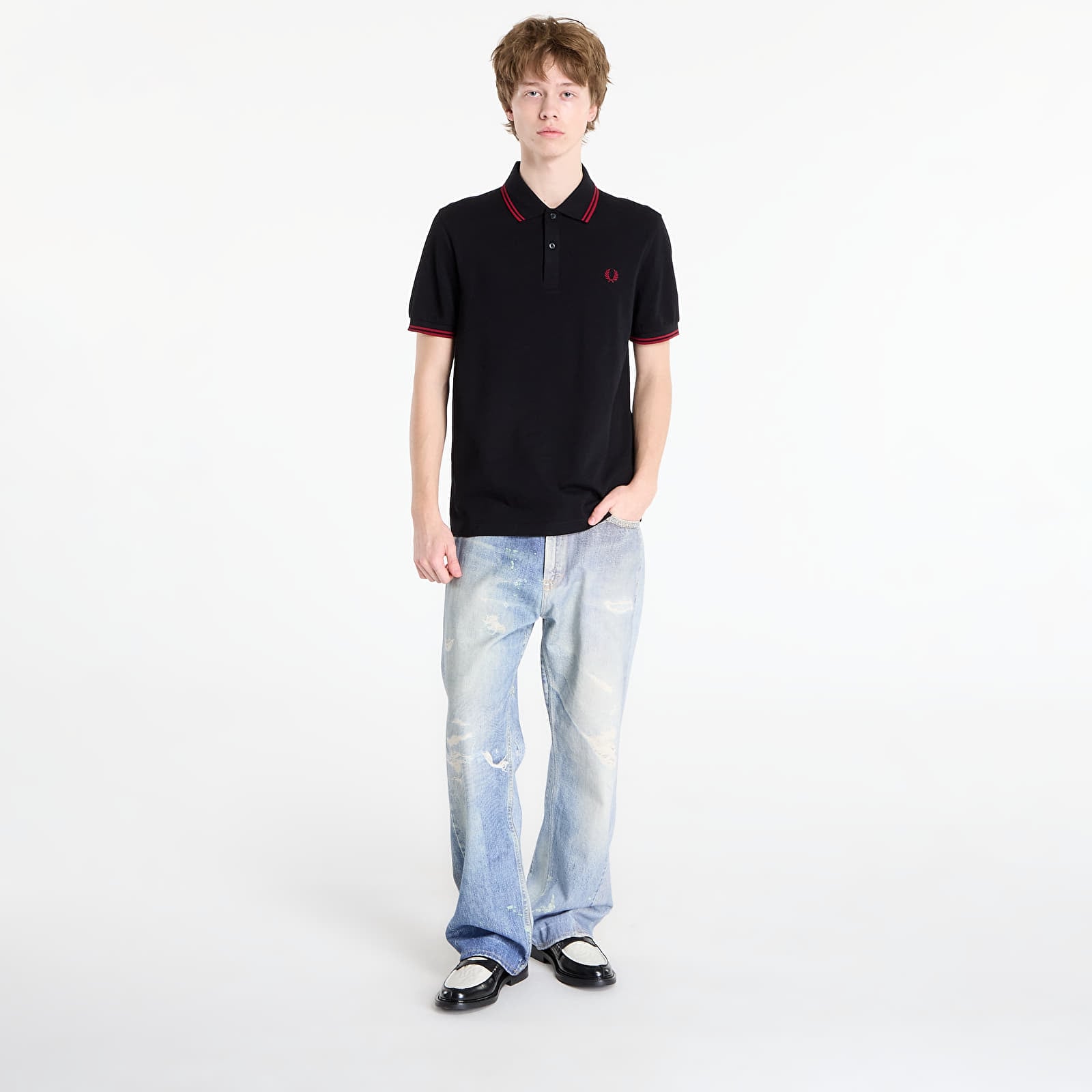 Pánská trička FRED PERRY Twin Tipped Fred Perry Shirt Black/ Burnt Red