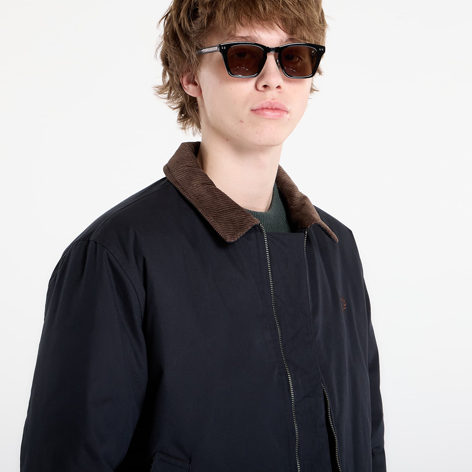 Pánské bundy FRED PERRY Cotton Caban Jacket Navy