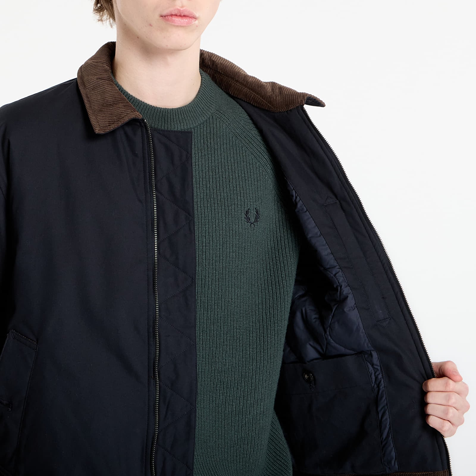Pánské bundy FRED PERRY Cotton Caban Jacket Navy