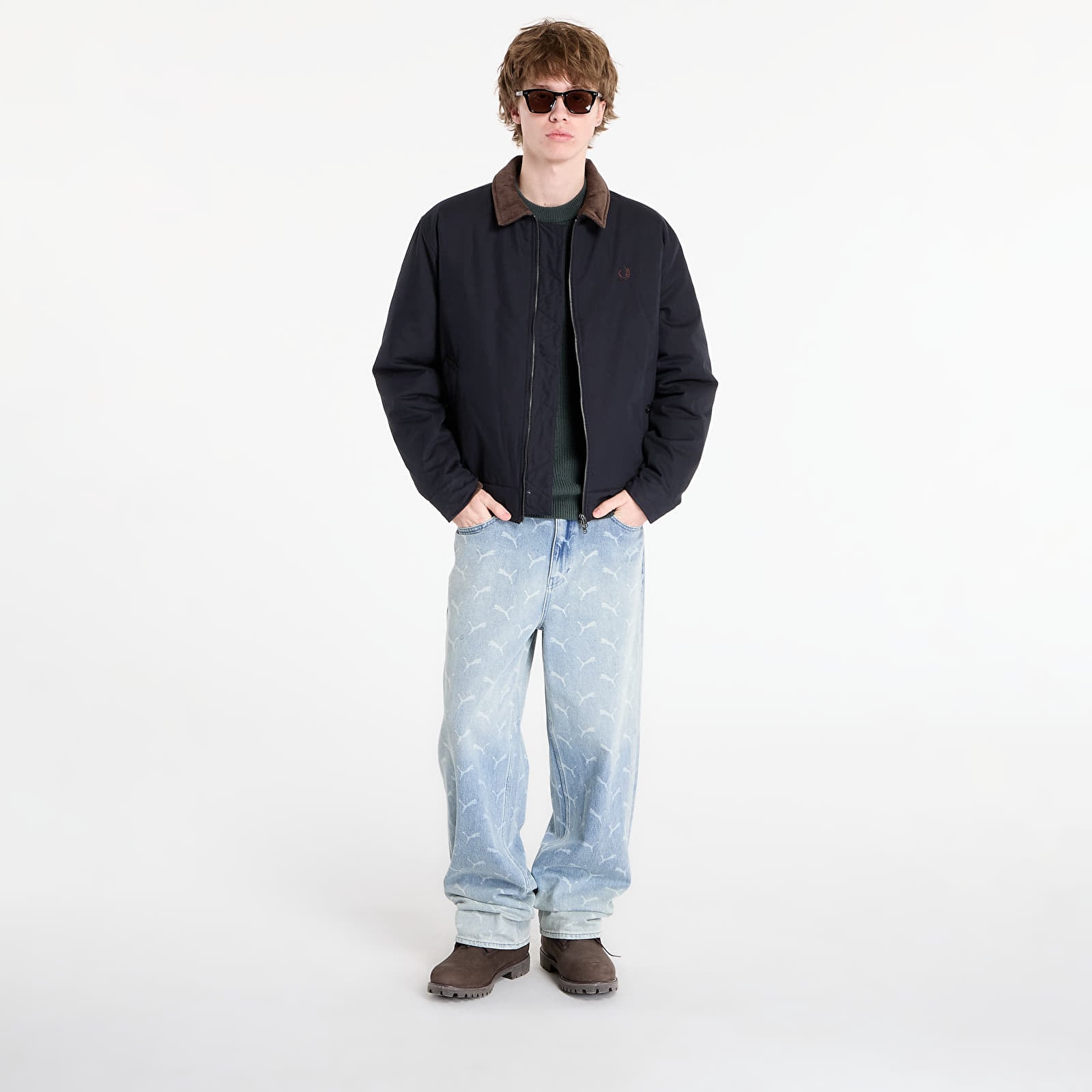 Pánské bundy FRED PERRY Cotton Caban Jacket Navy