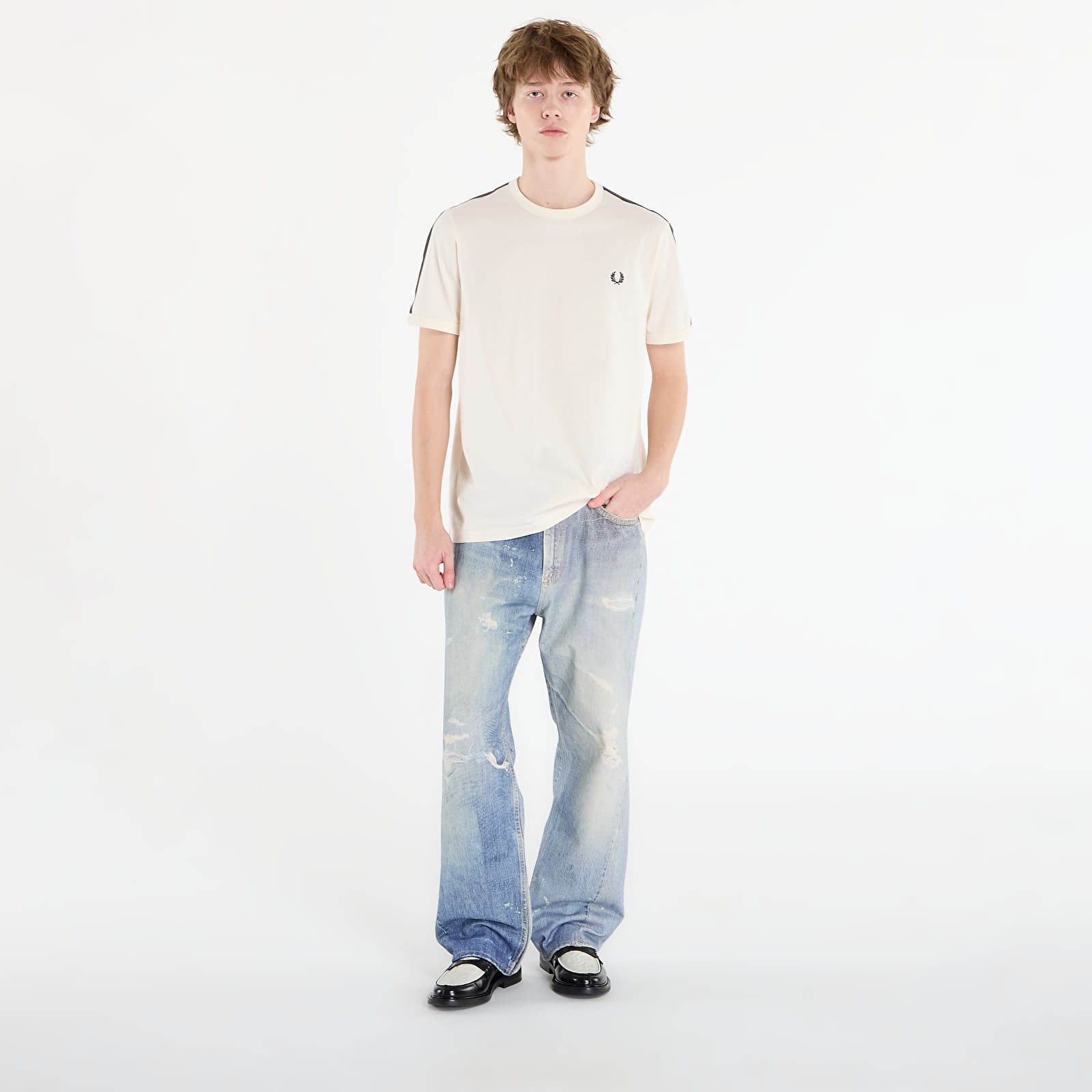 Pánská trička FRED PERRY Contrast Tape Ringer T-Shirt Ecru/ Burntobacco