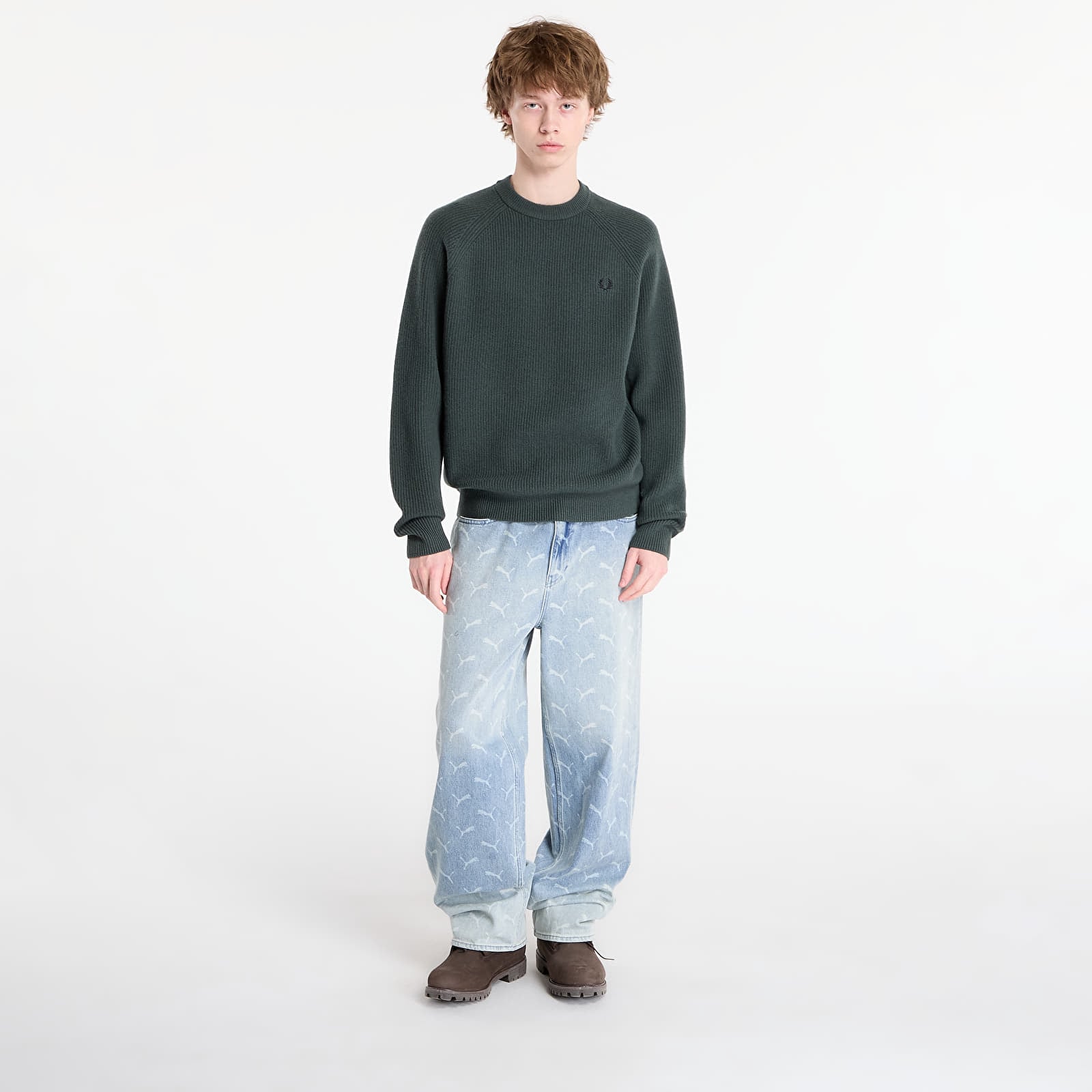 Men's sweaters FRED PERRY Lambswool Raglan Jumper Court Green