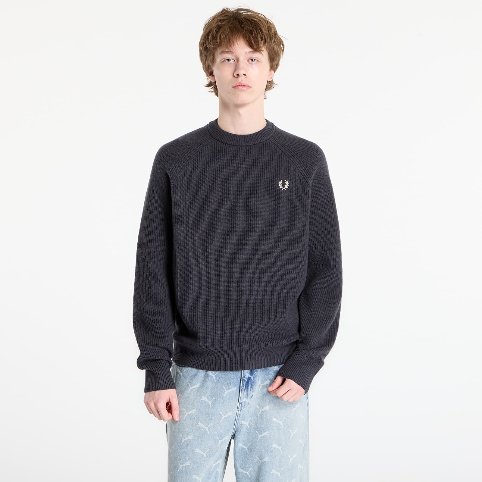 Pulover FRED PERRY Lambswool Raglan Jumper Anchor Grey L