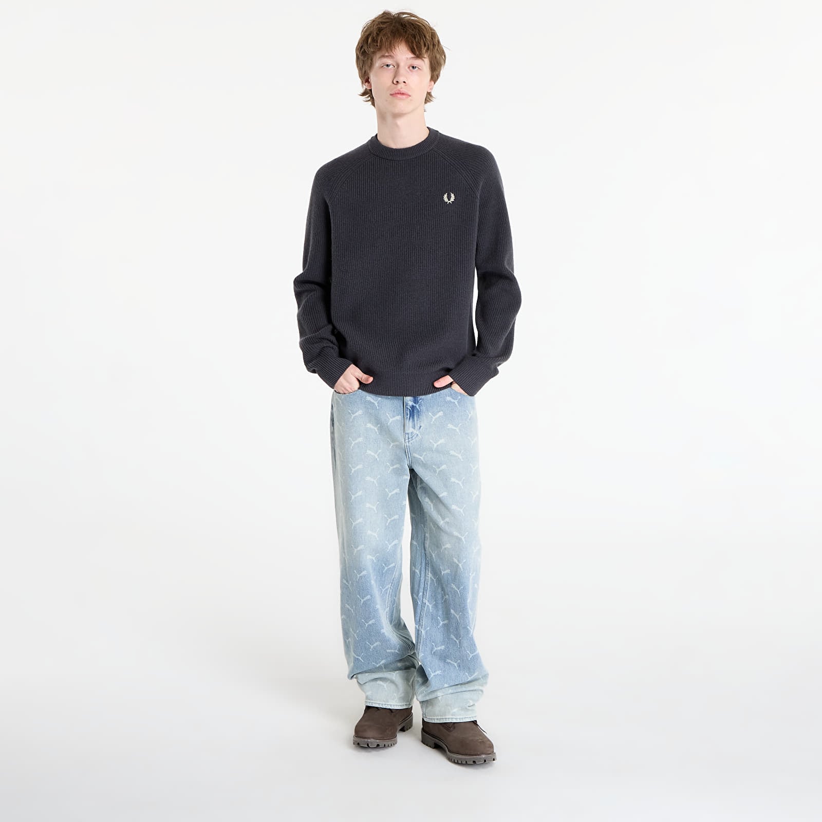 Men's sweaters FRED PERRY Lambswool Raglan Jumper Anchor Grey