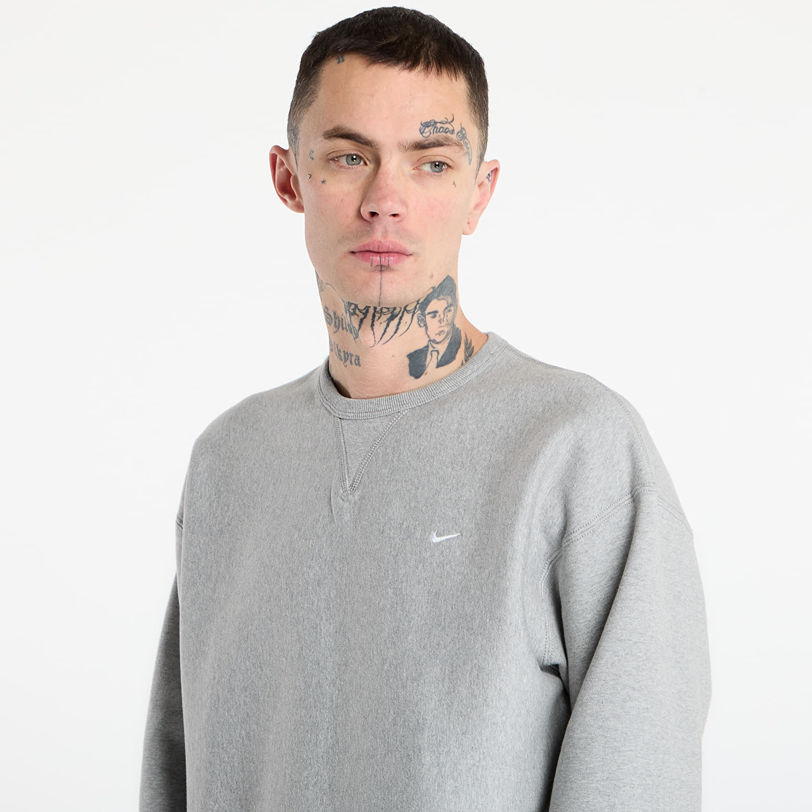 Dukserice Nike Solo Swoosh Men's Fleece Crew Dk Grey Heather/ White