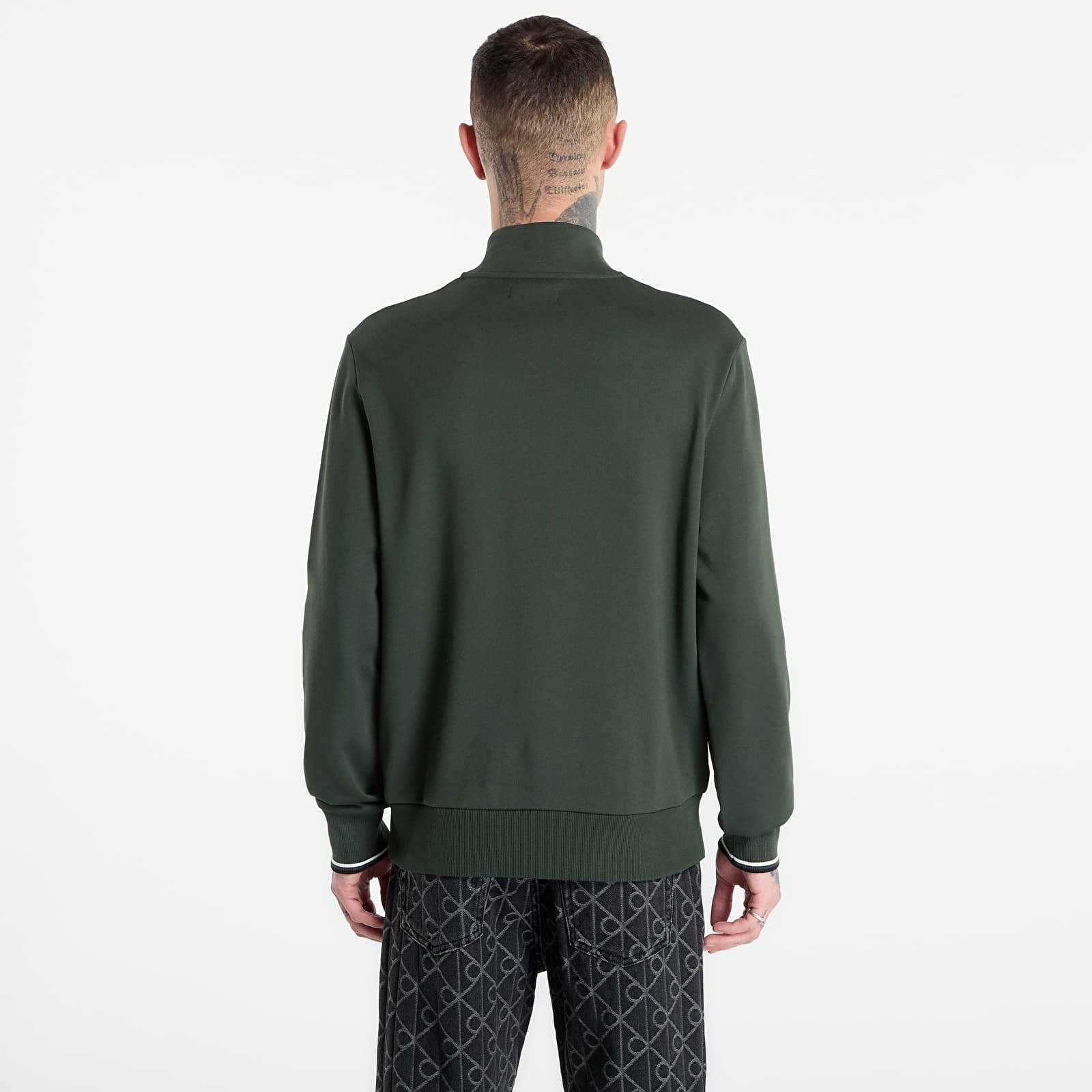 Hanorace pentru bărbați FRED PERRY Half Zip Sweatshirt Court Green/ Snow White/ Navy