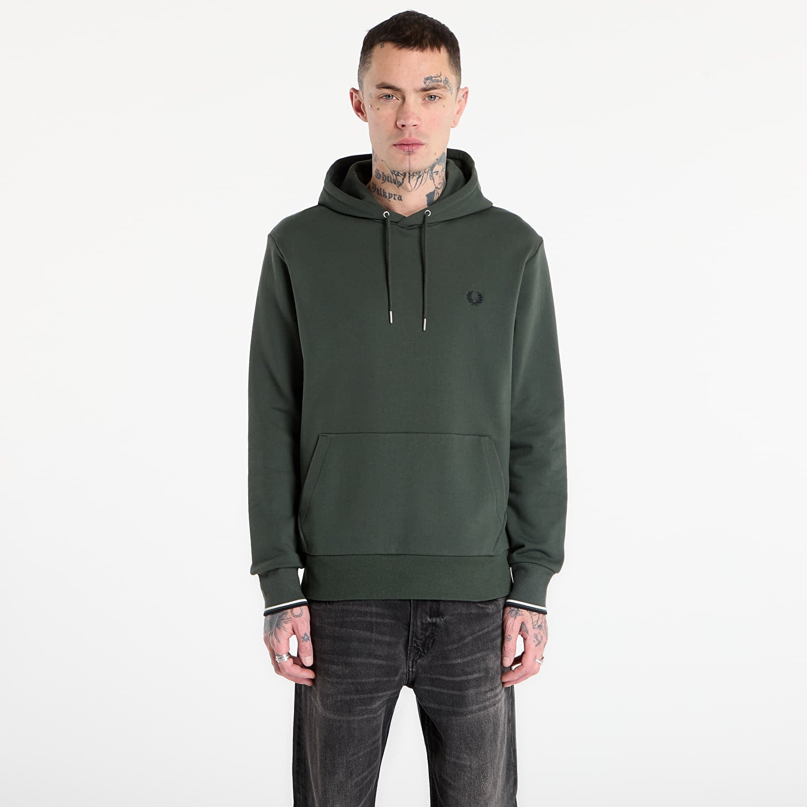 Muške dukserice FRED PERRY Tipped Hooded Sweatshirt Court Green/ Snow White/ Navy