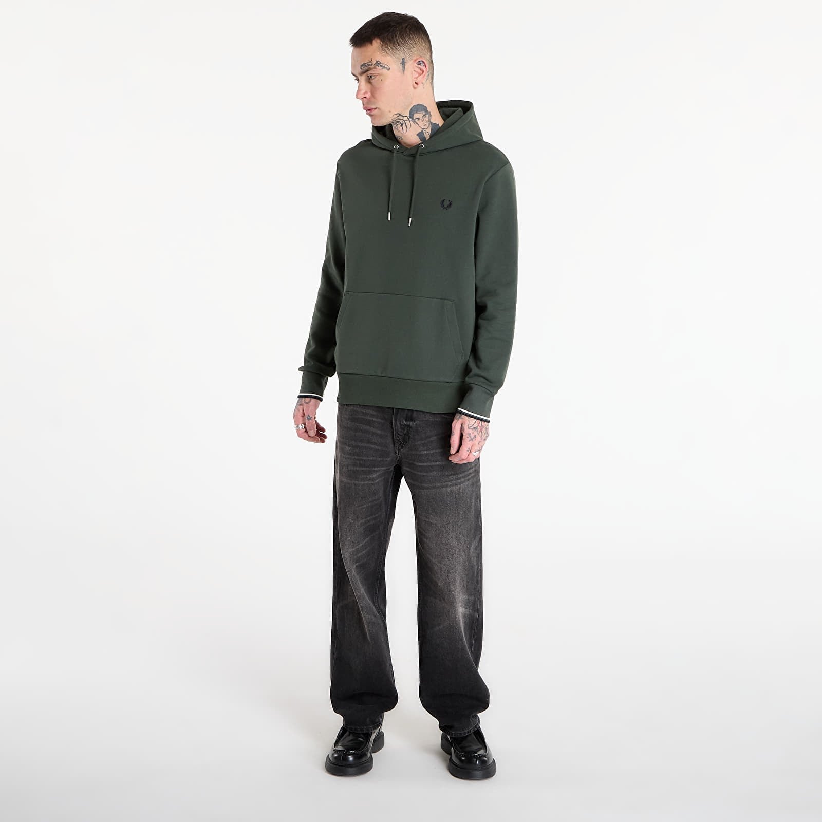 Muške dukserice FRED PERRY Tipped Hooded Sweatshirt Court Green/ Snow White/ Navy
