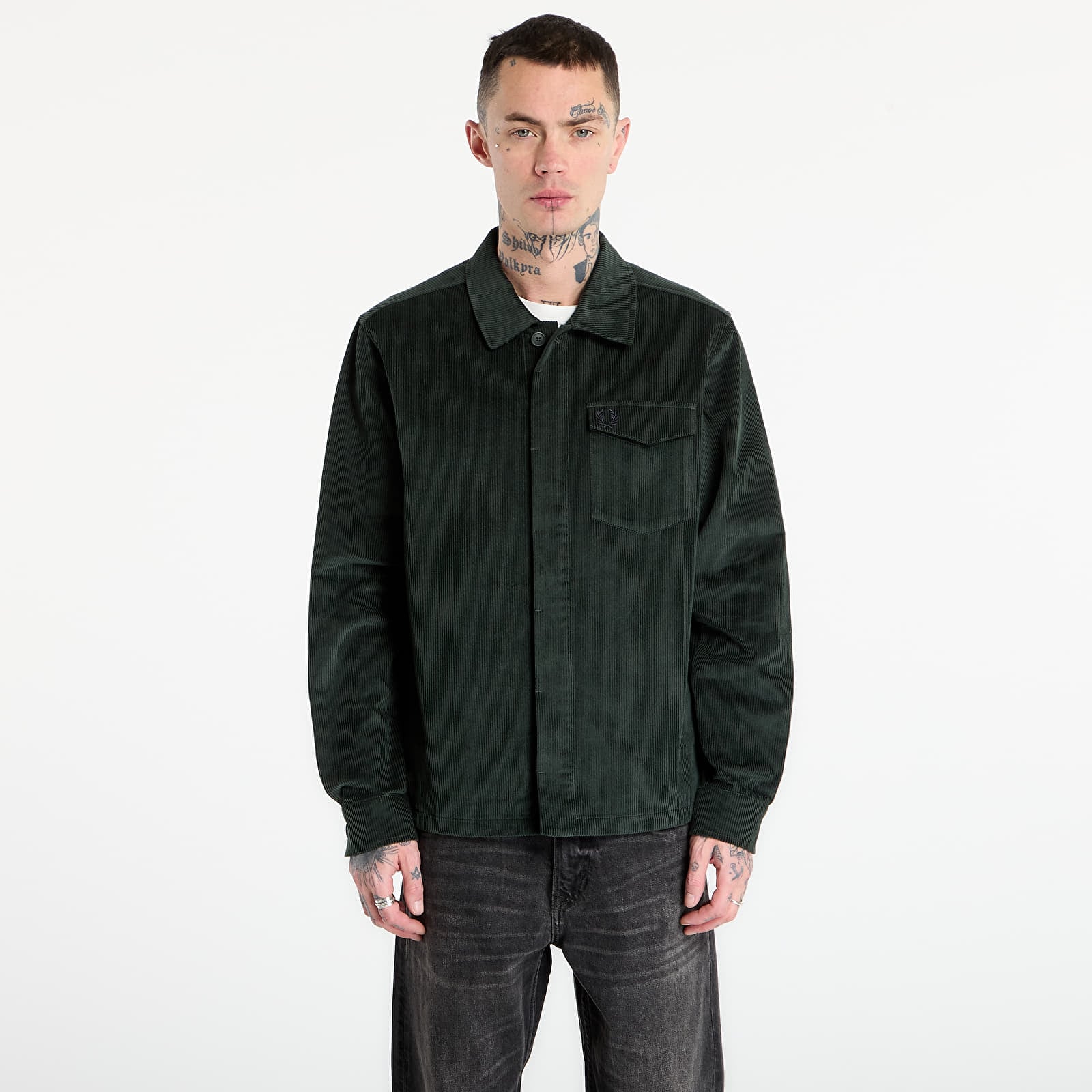 Camicie uomo FRED PERRY Corduroy Overshirt Court Green