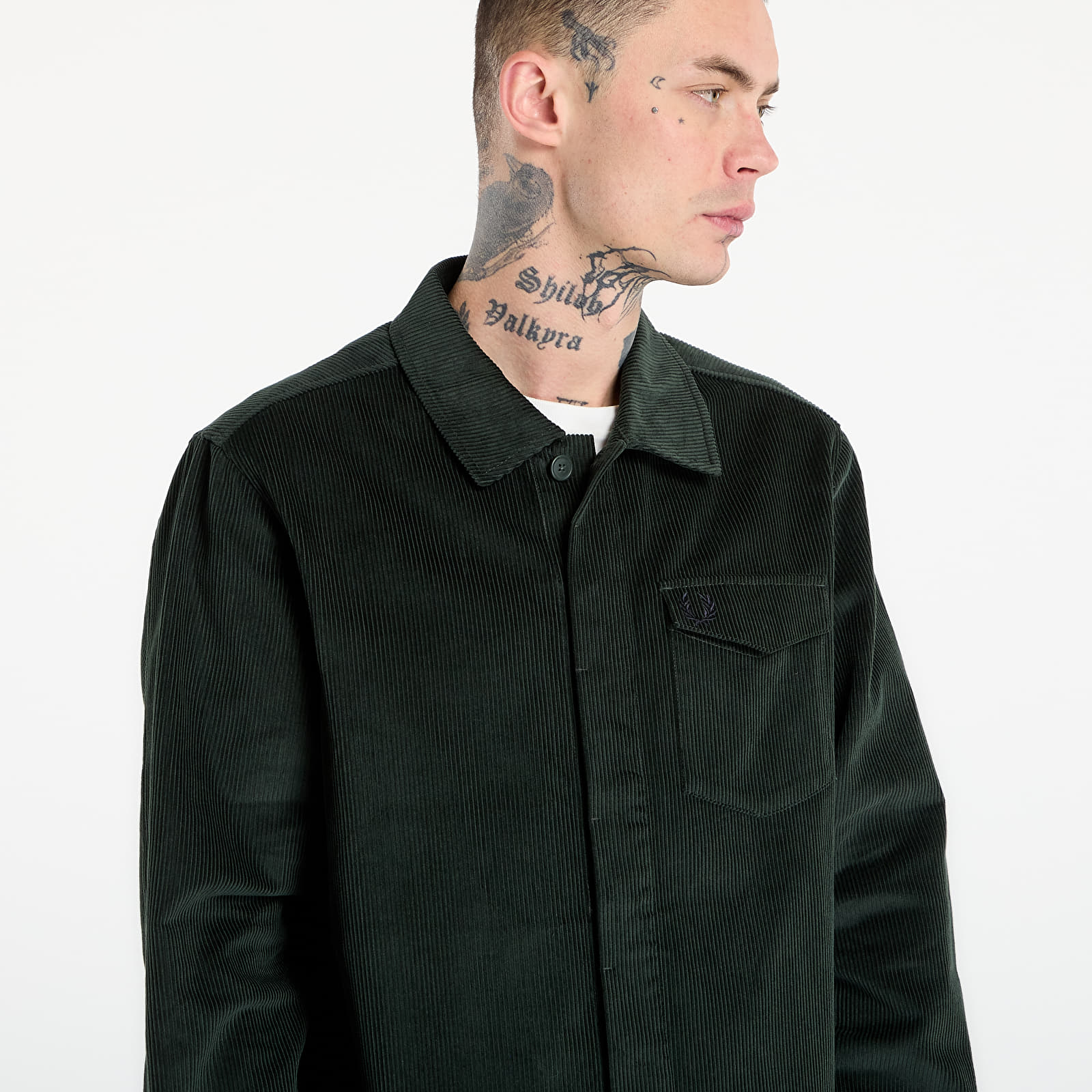 Camicie uomo FRED PERRY Corduroy Overshirt Court Green