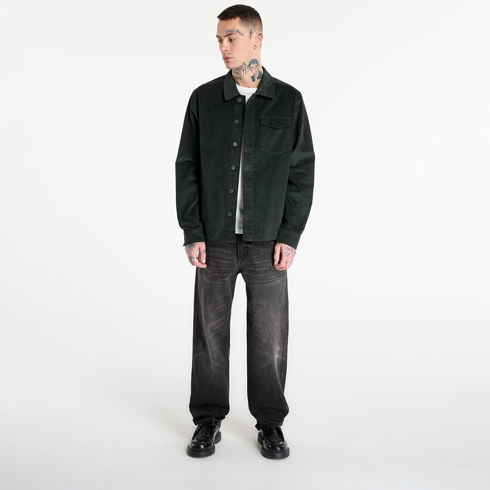 Camicie uomo FRED PERRY Corduroy Overshirt Court Green
