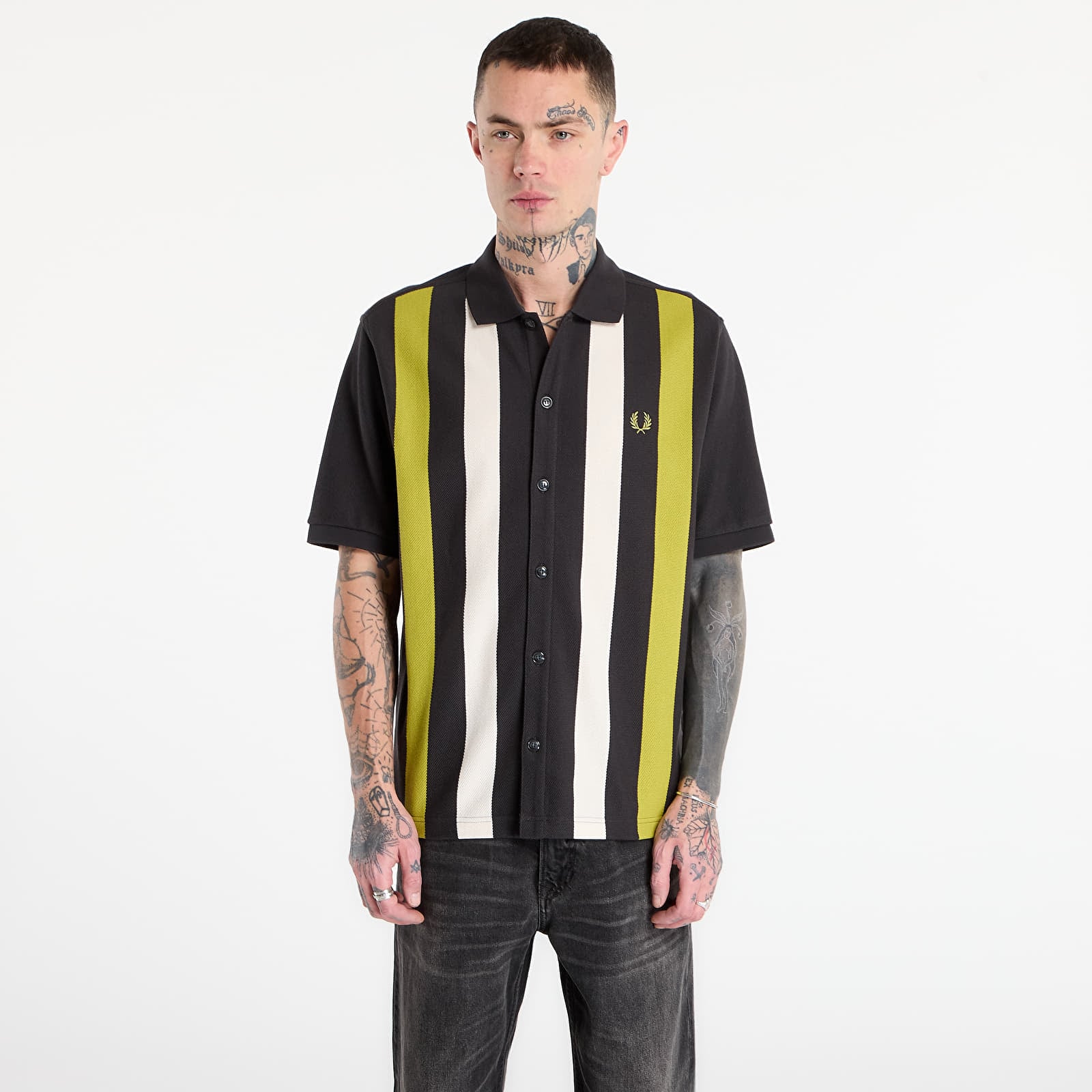 Camicie uomo FRED PERRY Vertical Stripe Polo Shirt Anchor Grey