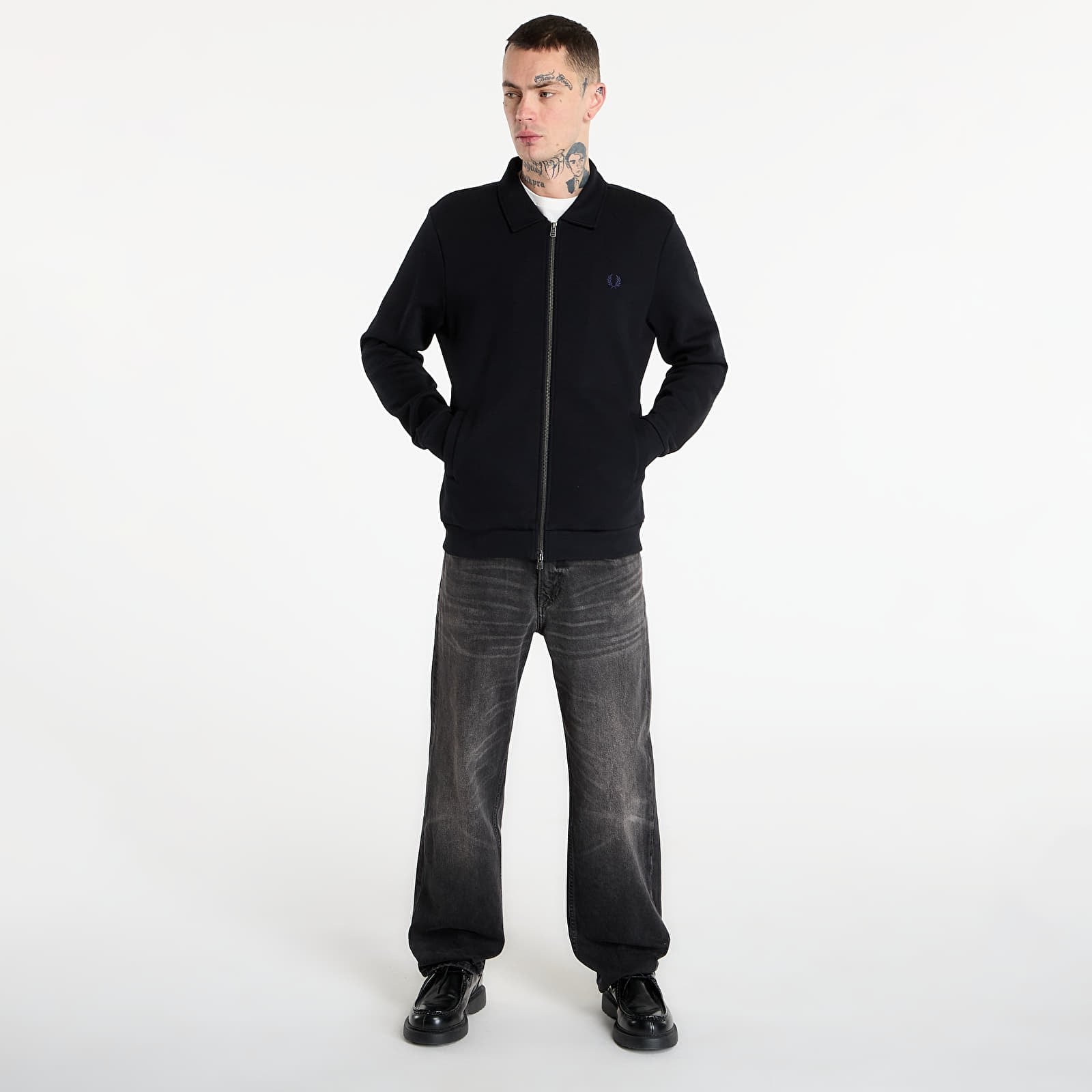 Muške dukserice FRED PERRY Zip Through Collared Sweatshirt Black