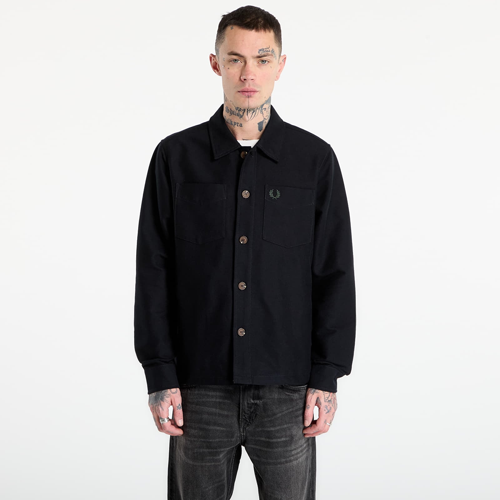 Férfi ingek FRED PERRY Brushed Twill Overshirt Black