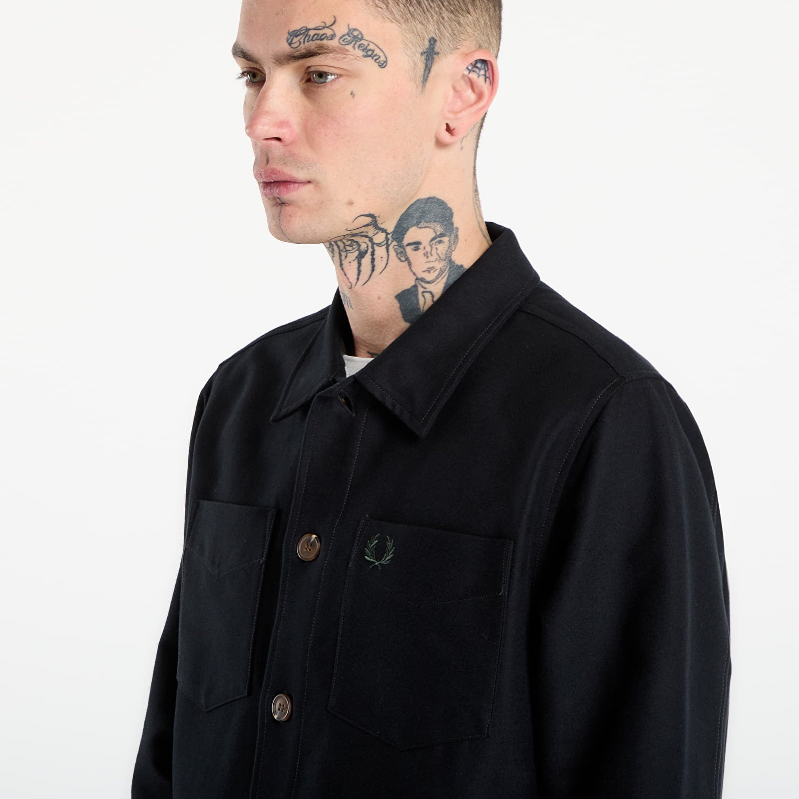 Férfi ingek FRED PERRY Brushed Twill Overshirt Black