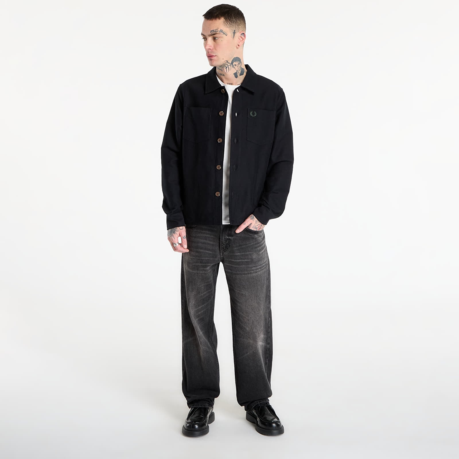 Férfi ingek FRED PERRY Brushed Twill Overshirt Black