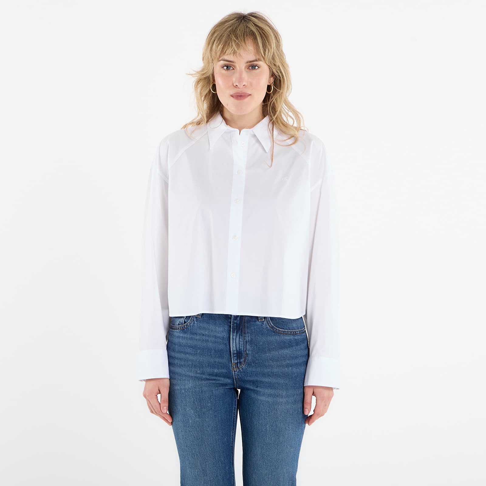 Dámské košile Calvin Klein Jeans Solid Boxy Cropped Shirt White