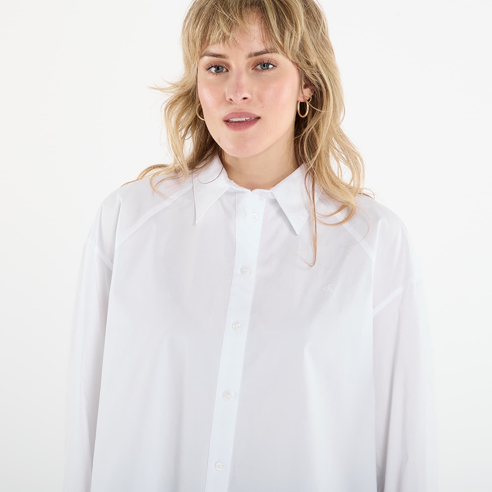 Dámské košile Calvin Klein Jeans Solid Boxy Cropped Shirt White