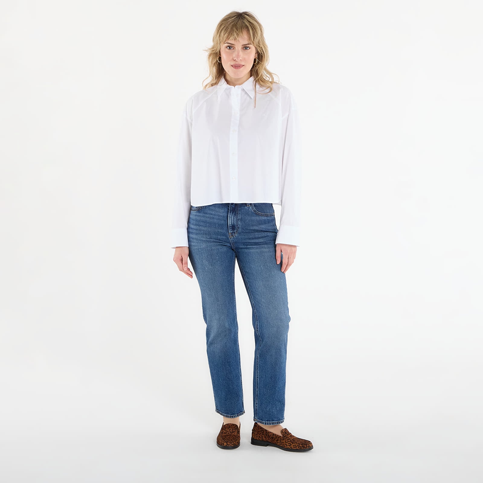 Dámské košile Calvin Klein Jeans Solid Boxy Cropped Shirt White