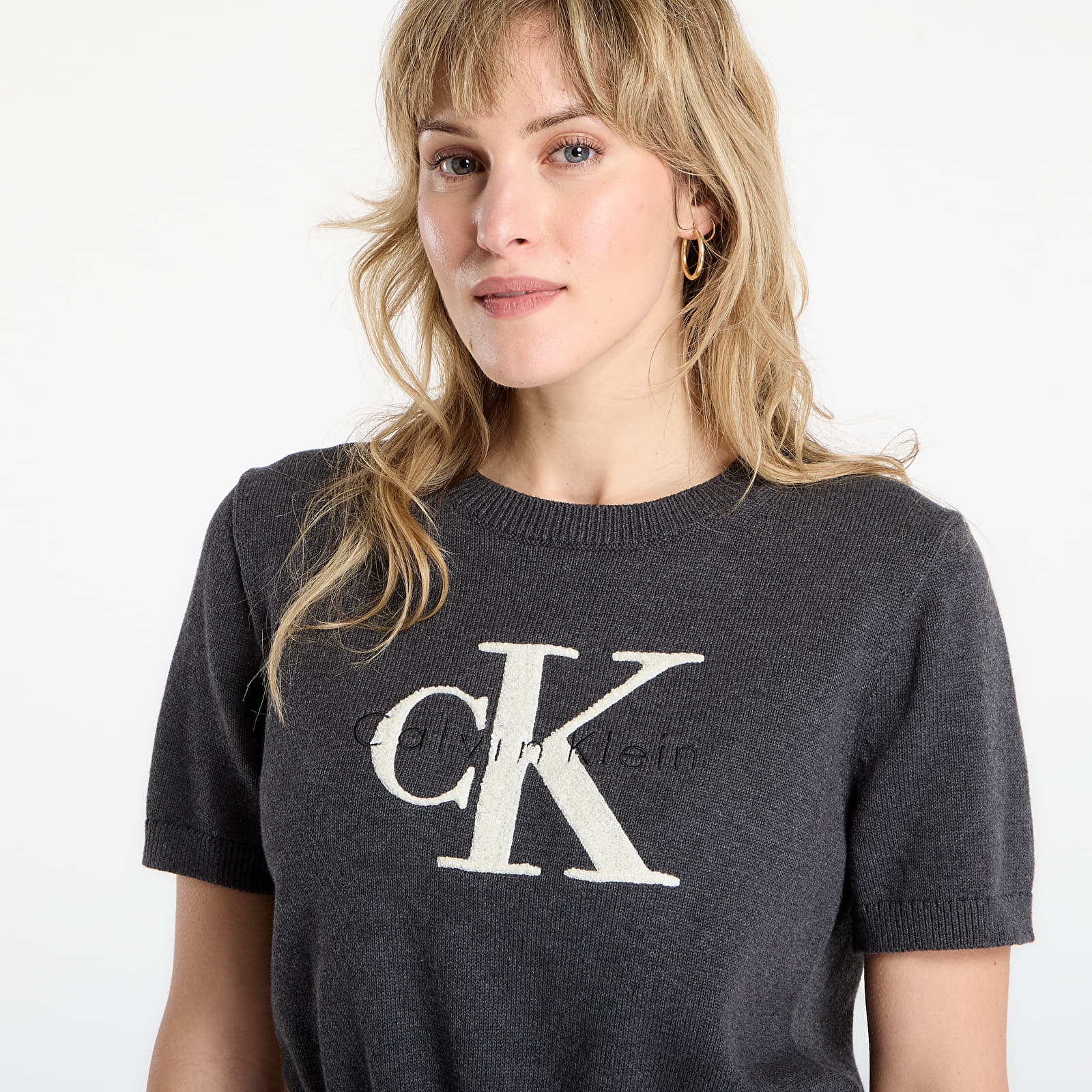 Dámské svetry Calvin Klein Jeans Chunky Cotton Graphic Sweater Grey