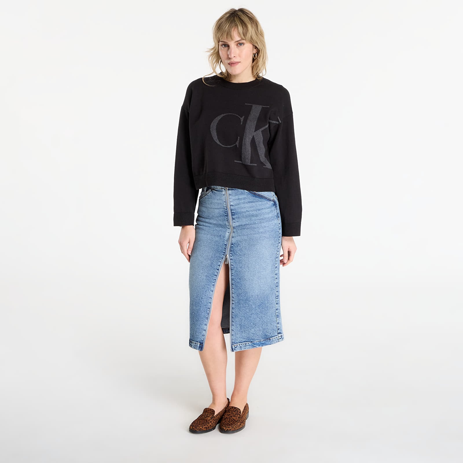 Ženske majice Calvin Klein Jeans Long Sleeve Smooth Sweater Black