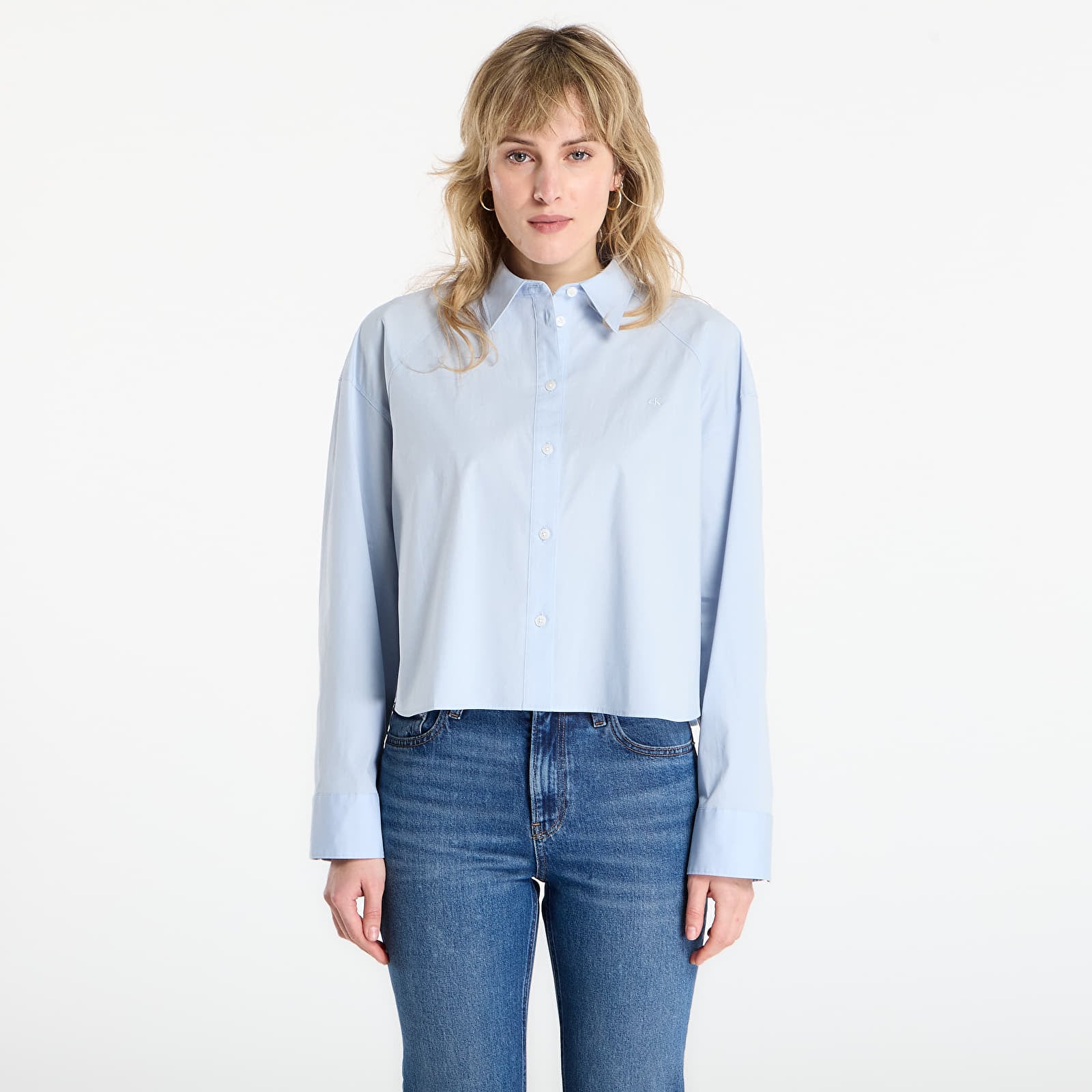 Dámské košile Calvin Klein Jeans Solid Boxy Cropped Shirt Grey