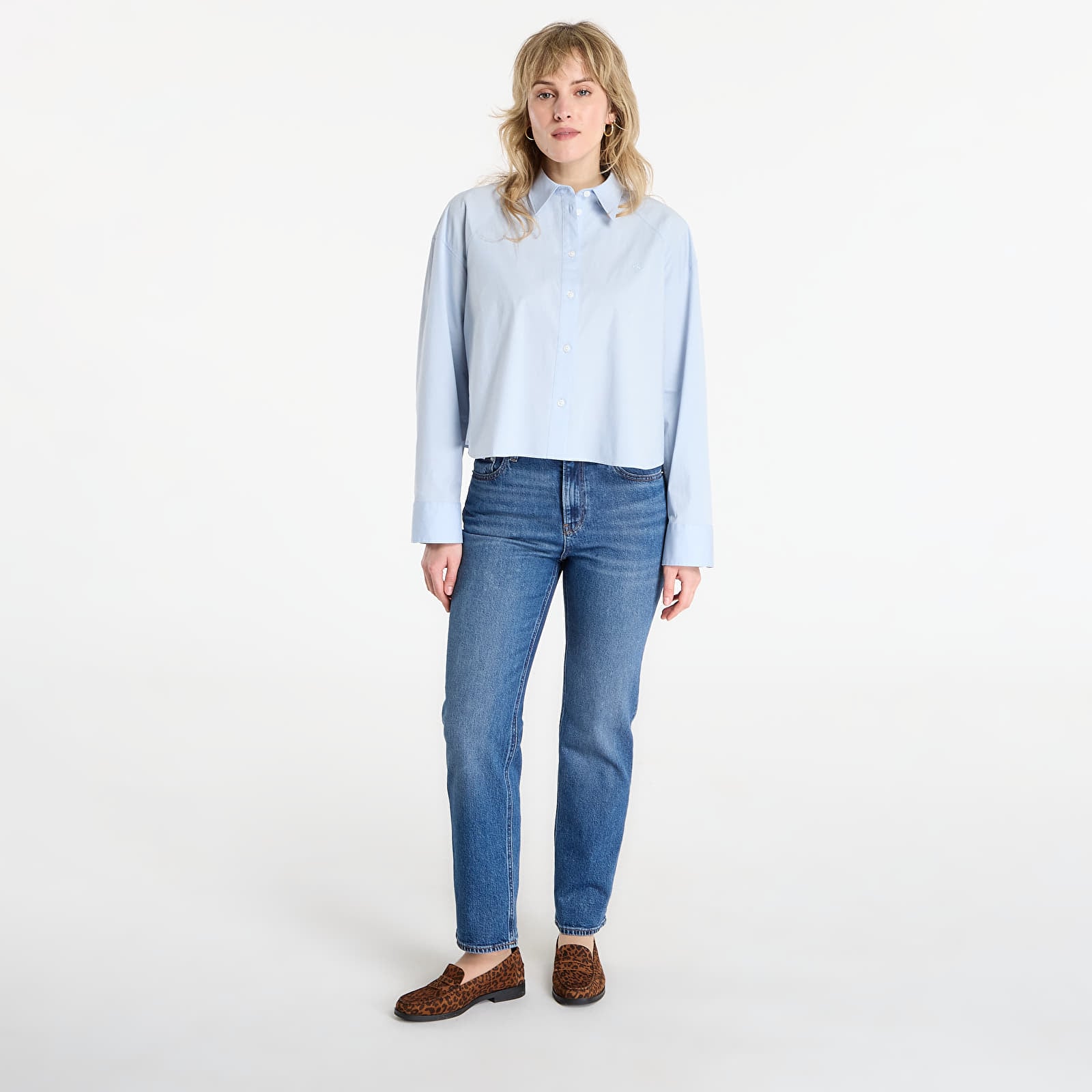 Dámské košile Calvin Klein Jeans Solid Boxy Cropped Shirt Grey
