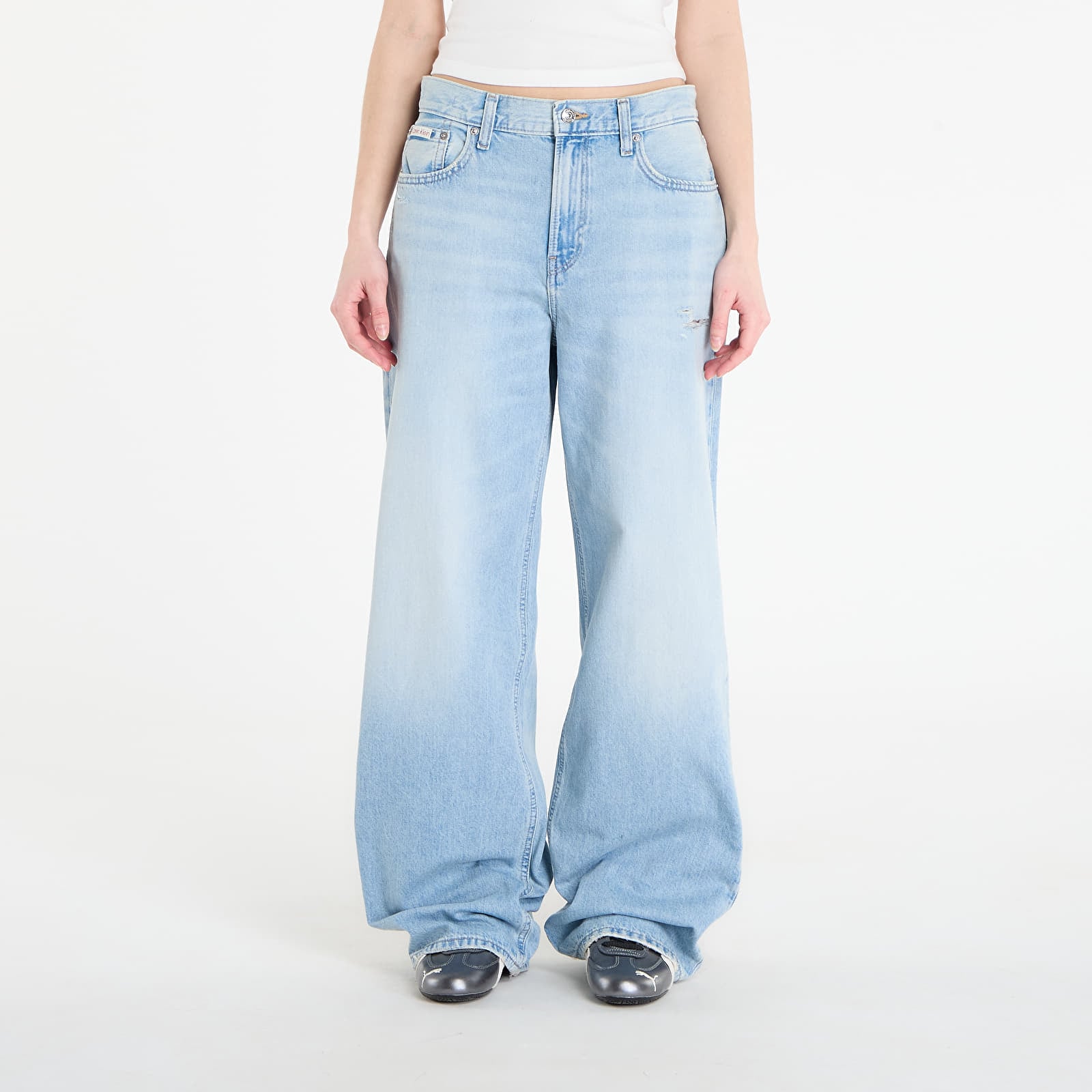 Blugi pentru femei Calvin Klein Jeans Low Rise Baggy Ramshead Blue