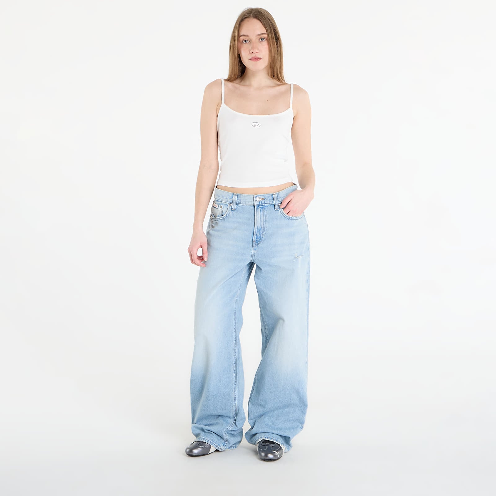 Blugi pentru femei Calvin Klein Jeans Low Rise Baggy Ramshead Blue