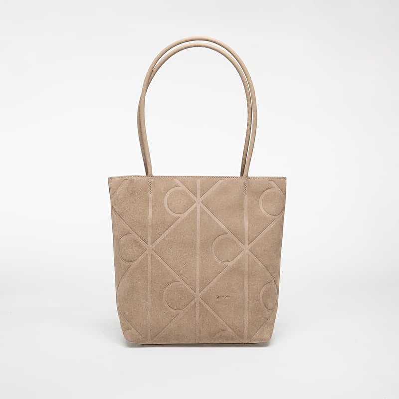 Calvin Klein Emblem Aop Suede Small Tote Desert Taupe