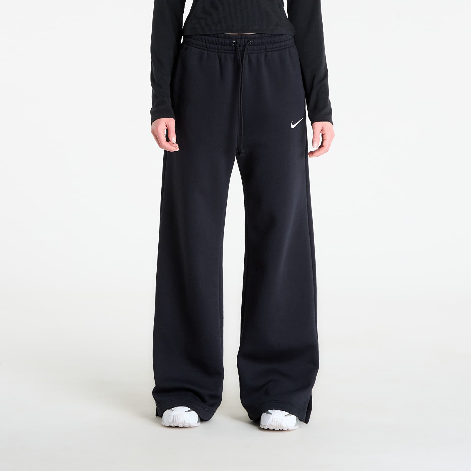 Tepláky Nike Sportswear Phoenix Fleece Women's High-Waisted Wide-Leg Pants Black/ Sail