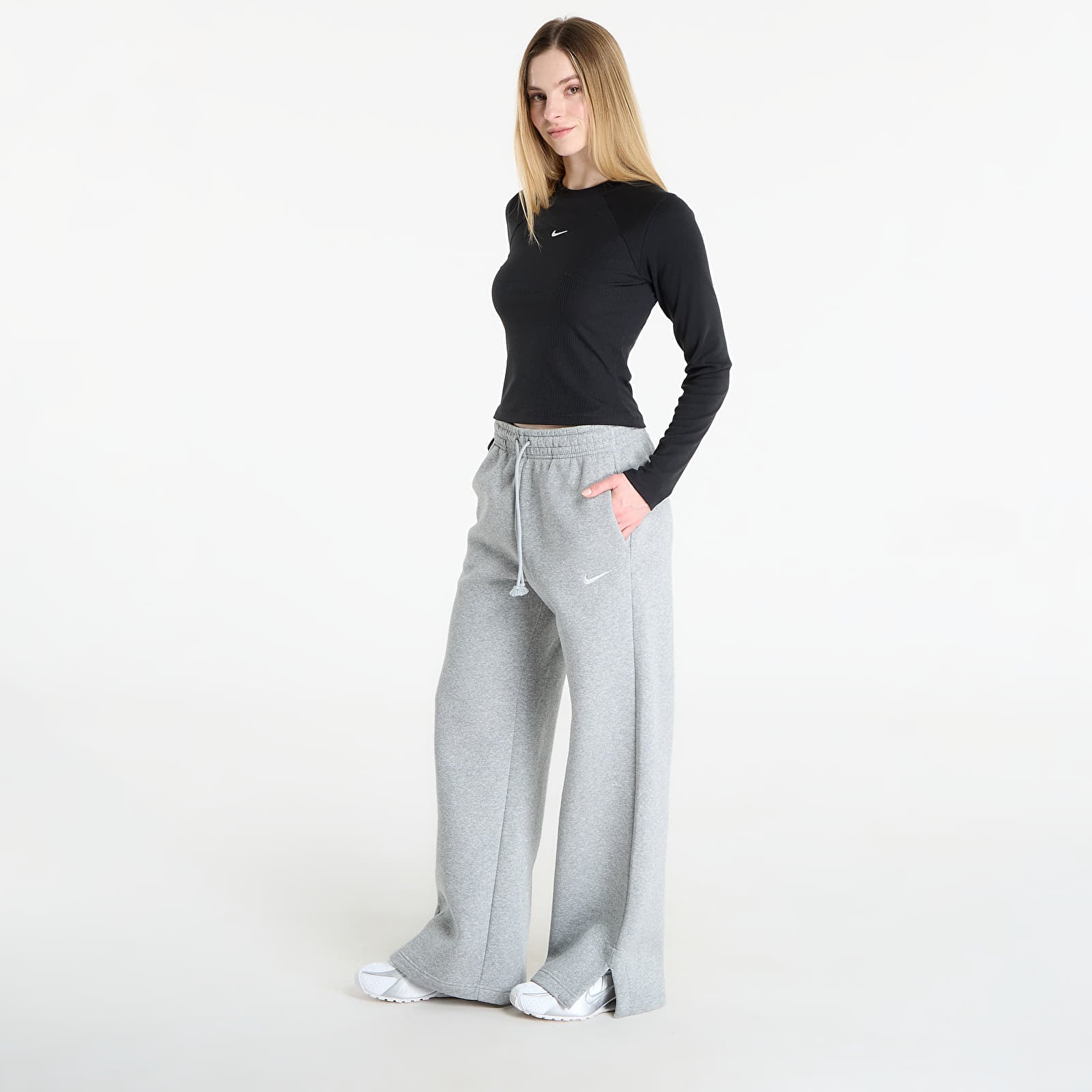 Tepláky Nike Sportswear Phoenix Fleece Women's High-Waisted Wide-Leg Pants Dk Grey Heather/ Sail