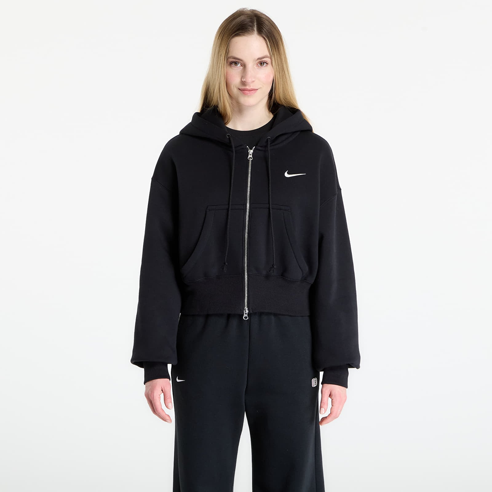 Sweatshirt Nike Sportswear Phoenix Fleece Women's Loose Full-Zip Cropped Hoodie Black/ Sail XS