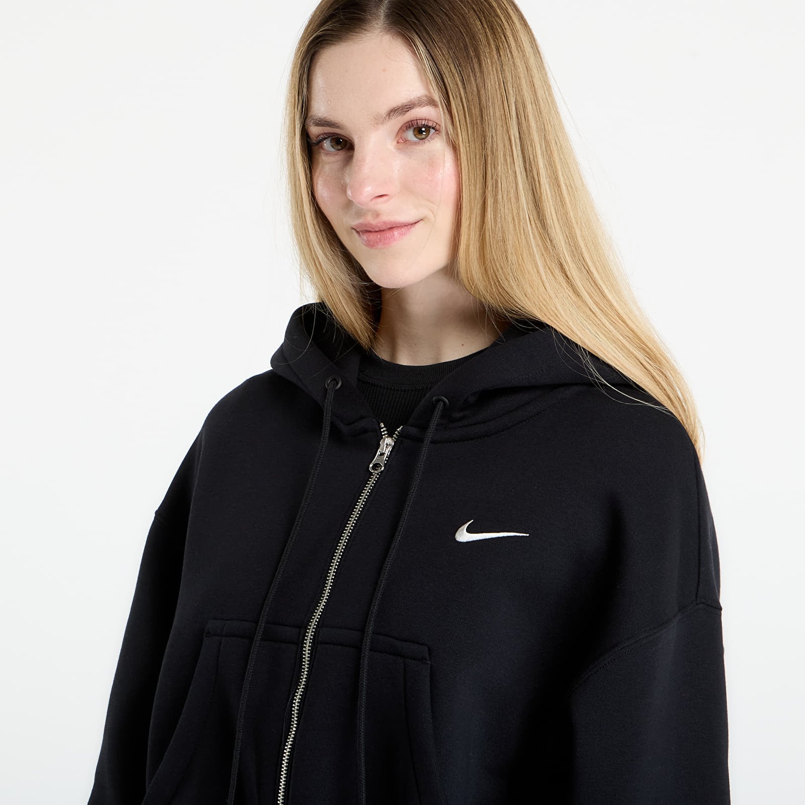 Sweats à capuche femme Nike Sportswear Phoenix Fleece Women's Loose Full-Zip Cropped Hoodie Black/ Sail