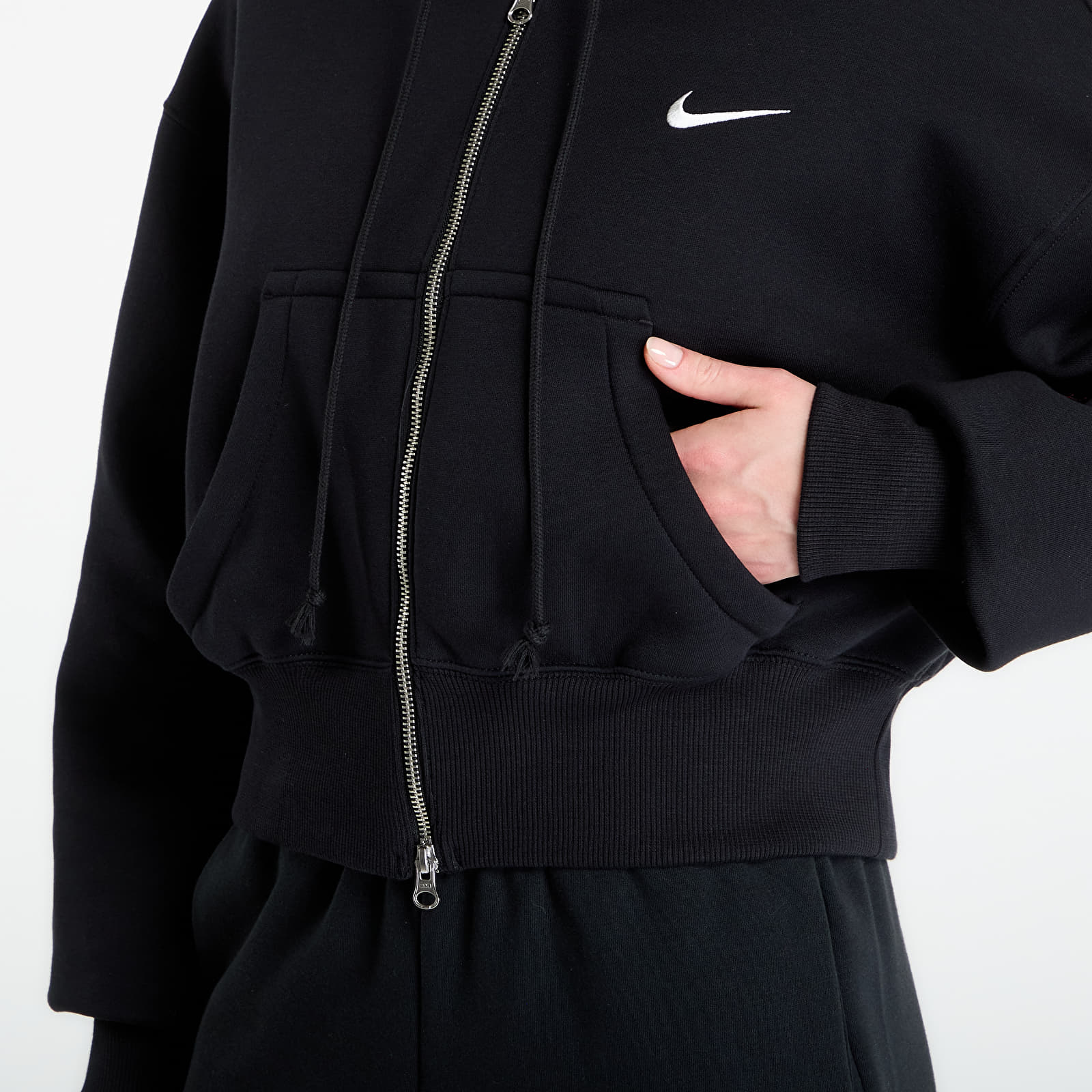 Sweats à capuche femme Nike Sportswear Phoenix Fleece Women's Loose Full-Zip Cropped Hoodie Black/ Sail