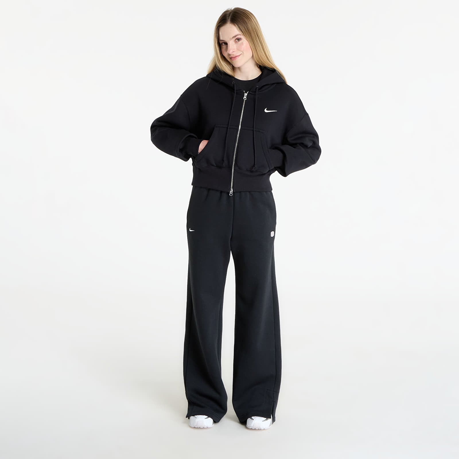 Sweats à capuche femme Nike Sportswear Phoenix Fleece Women's Loose Full-Zip Cropped Hoodie Black/ Sail