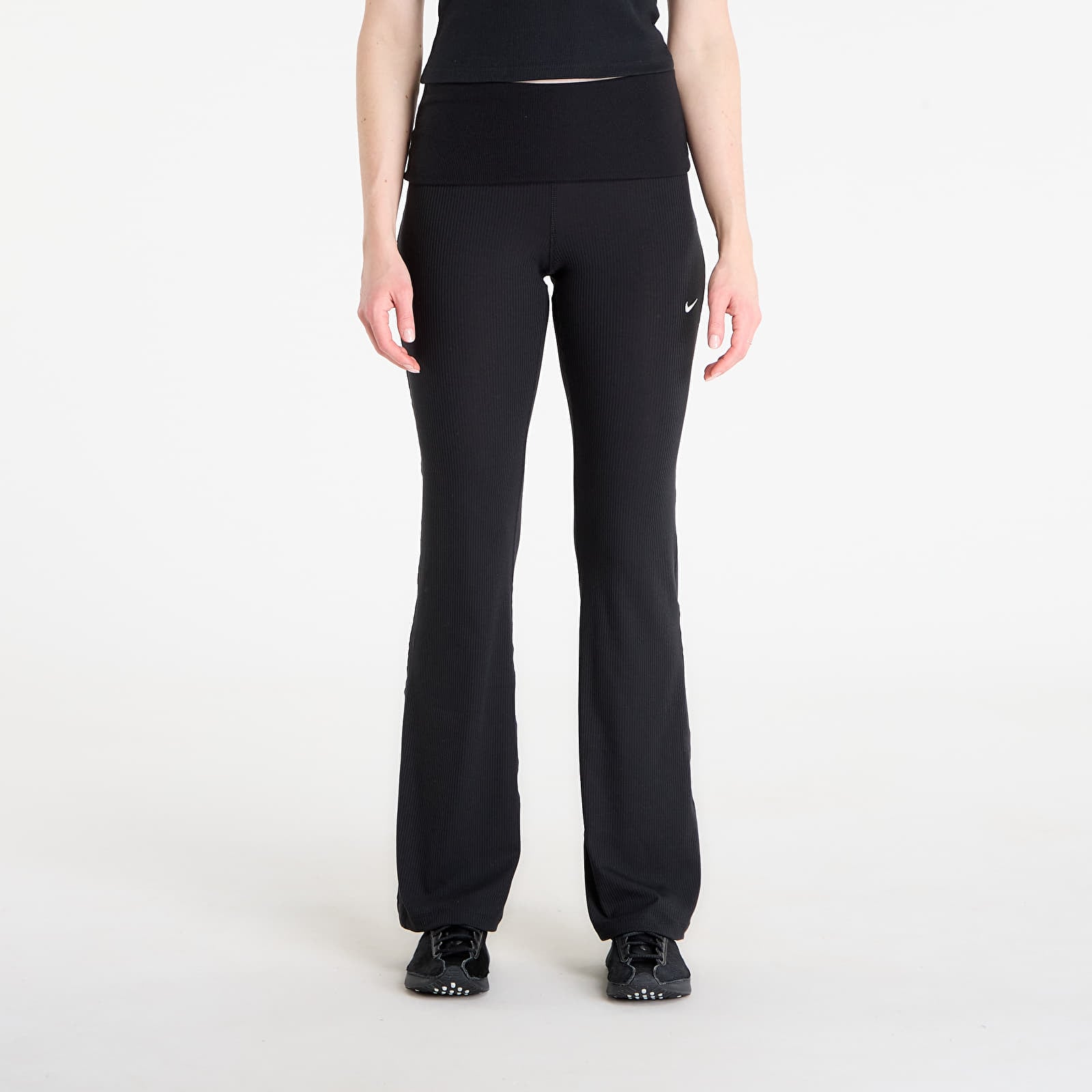 Kalhoty Nike Sportswear Chill Knit Women's Mid-Rise Tight Ribbed Pants Black/ Sail