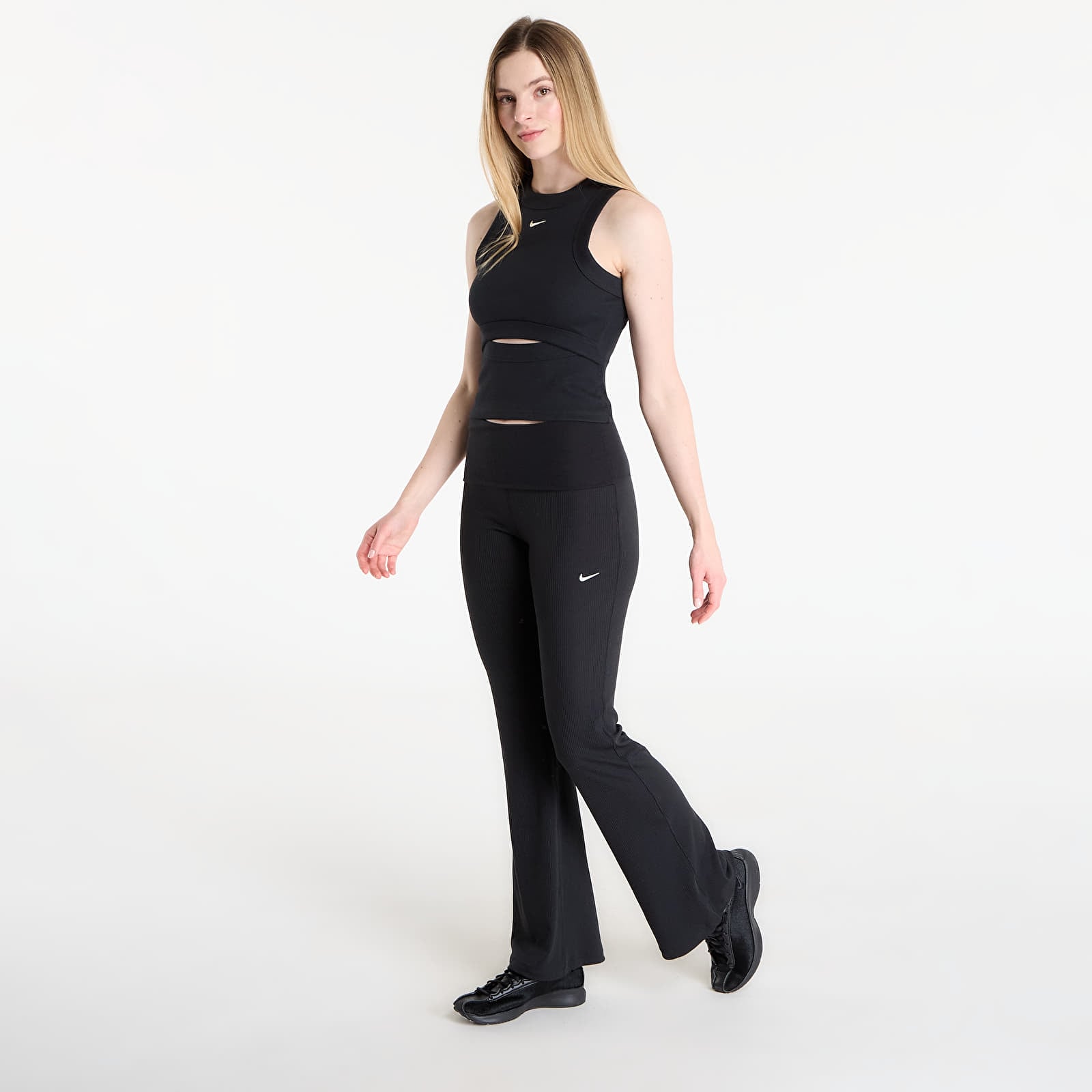 Kalhoty Nike Sportswear Chill Knit Women's Mid-Rise Tight Ribbed Pants Black/ Sail