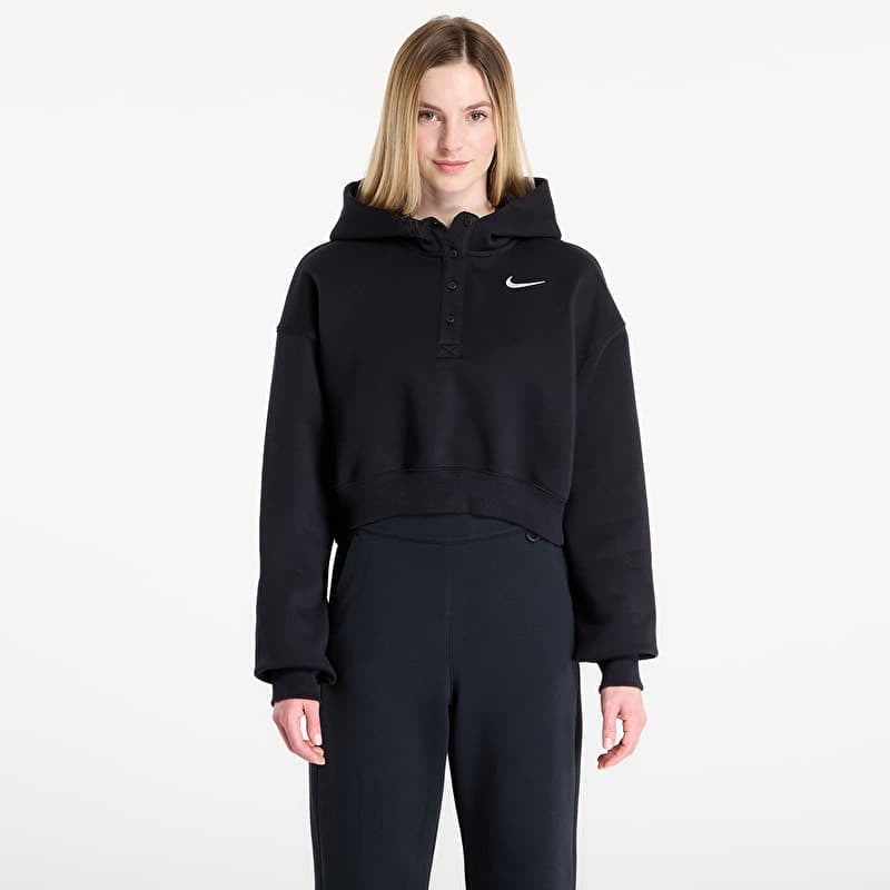 Verryttelypaita Nike Sportswear Phoenix Fleece Women's Oversized Cropped Henley Hoodie Black/ Sail