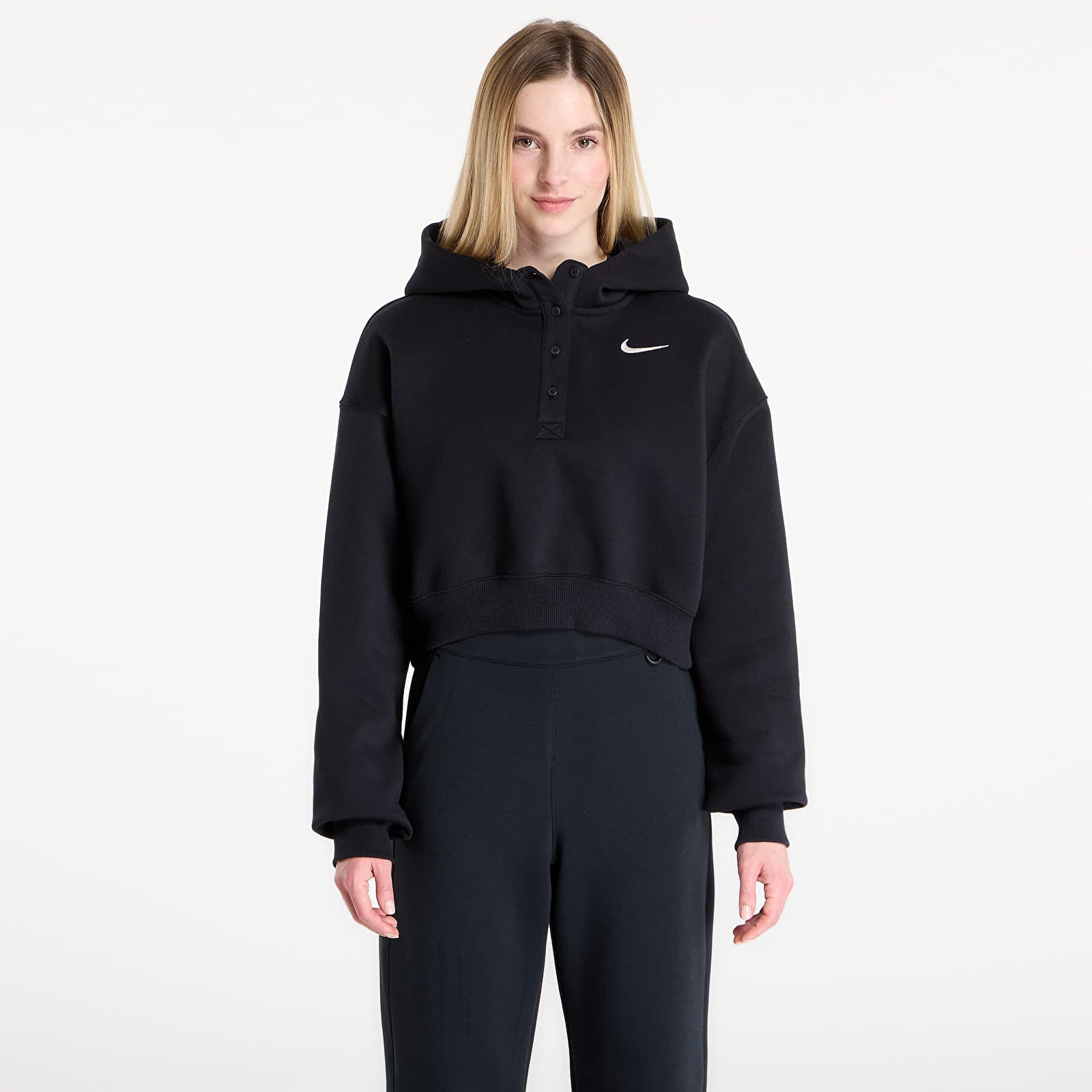 Sweatshirts Nike Sportswear Phoenix Fleece Women's Oversized Cropped Henley Hoodie Black/ Sail