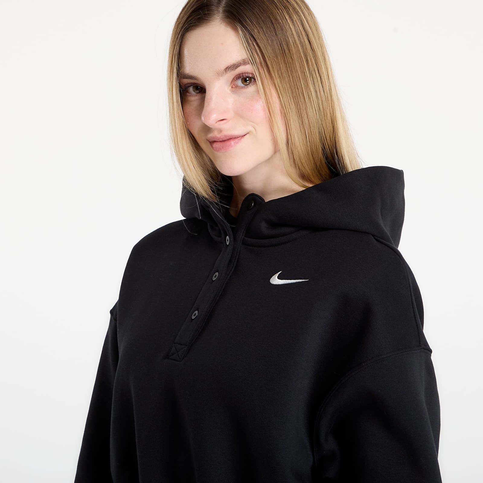 Sweatshirts Nike Sportswear Phoenix Fleece Women's Oversized Cropped Henley Hoodie Black/ Sail